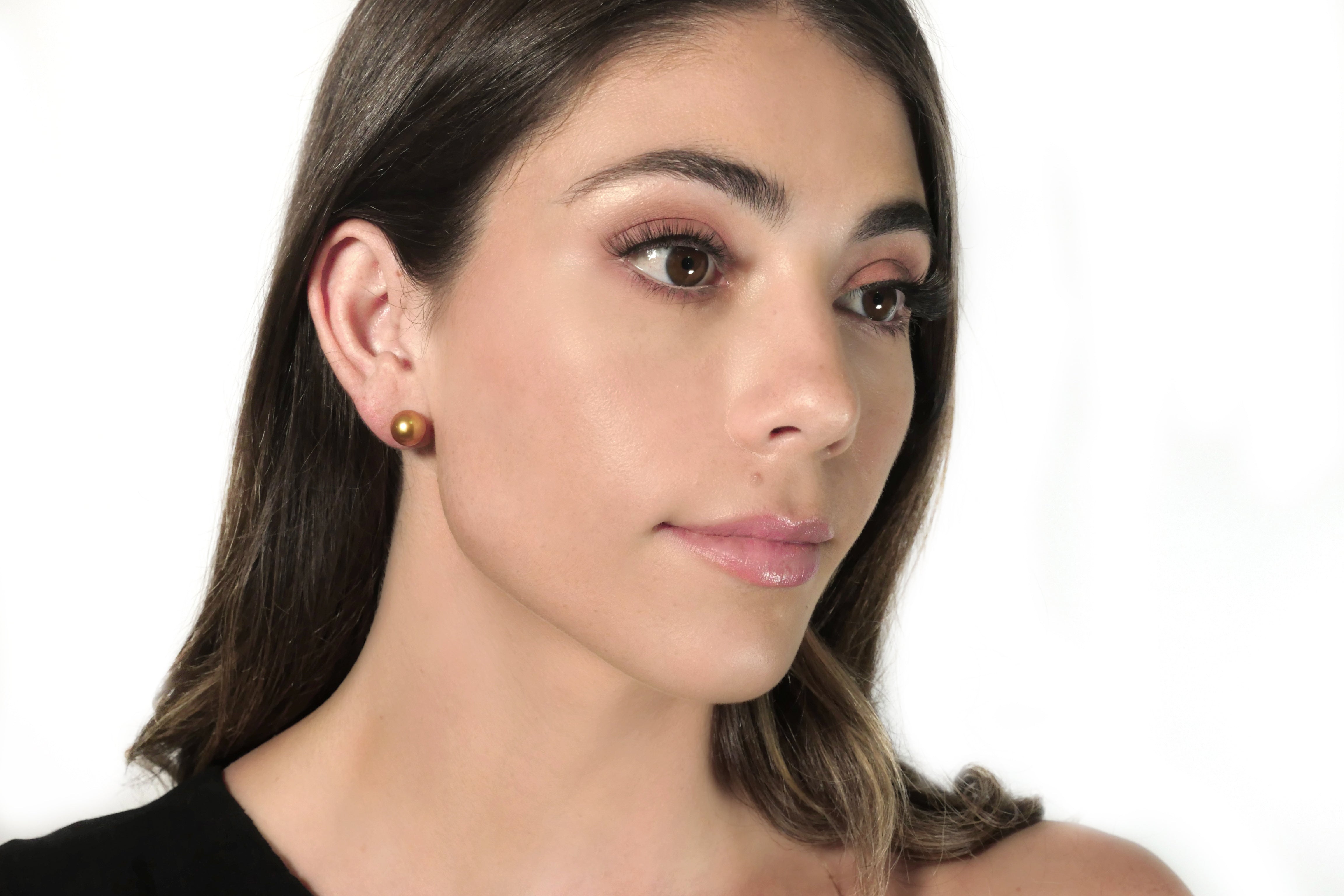 Golden South Sea Pearl Round Stud Earrings