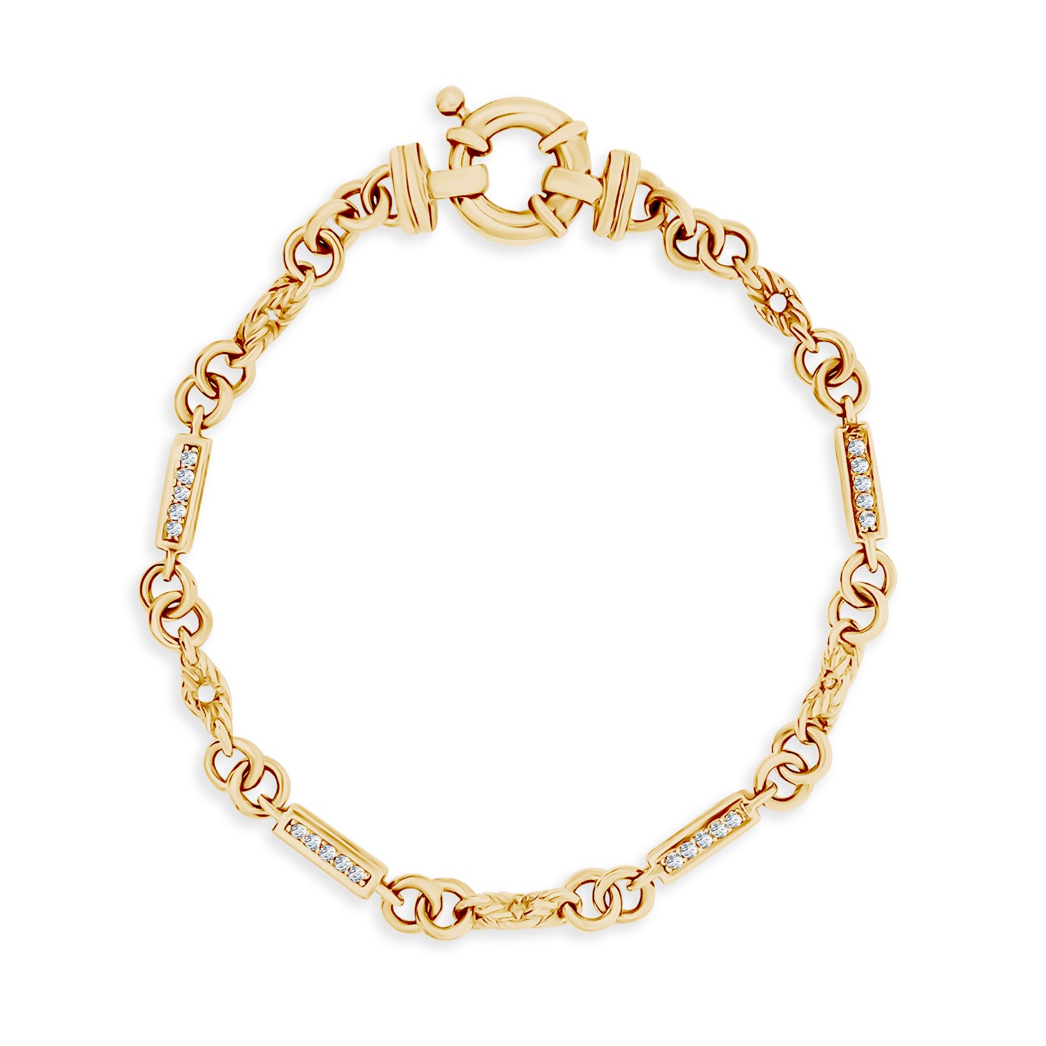 Round Link Cubic Zirconia Bar Bracelet