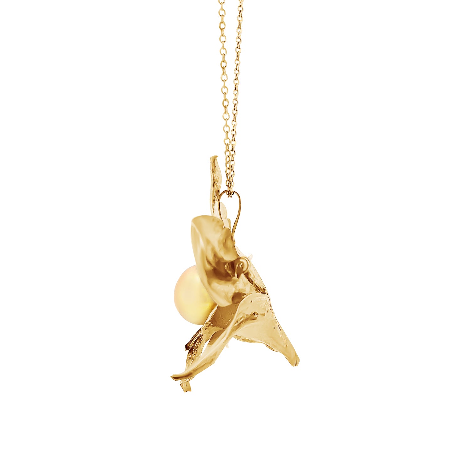Golden Fresh Water Pearl Ruby Flower Pendant/Brooch
