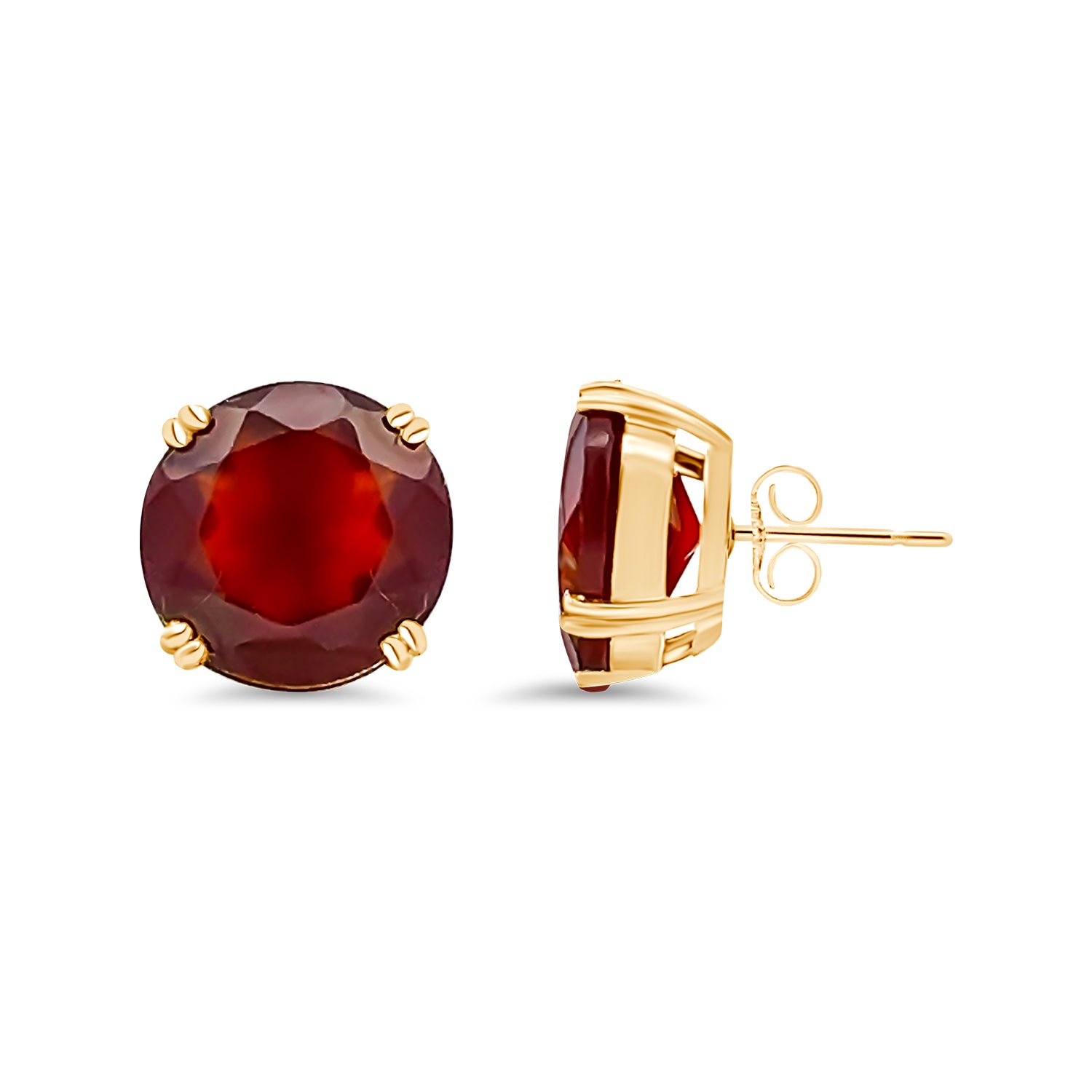 Hessonite Garnet Round Stud Earrings