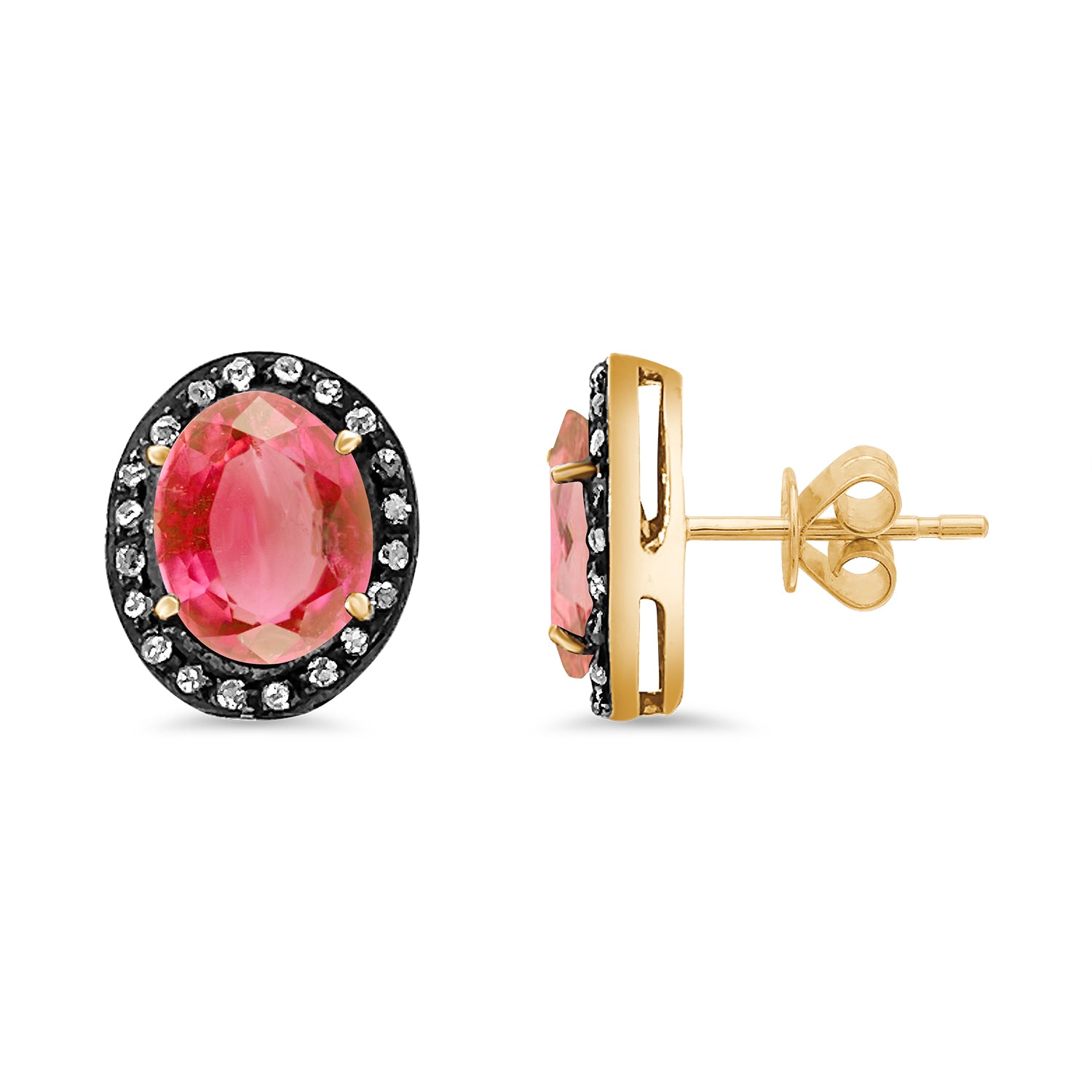 Pink Tourmaline Diamond Oval Stud Earrings