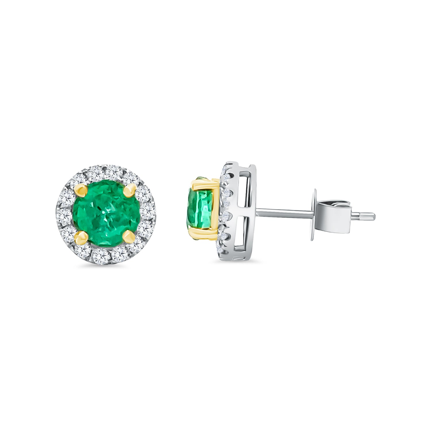 Round Emerald Halo Diamond Earrings
