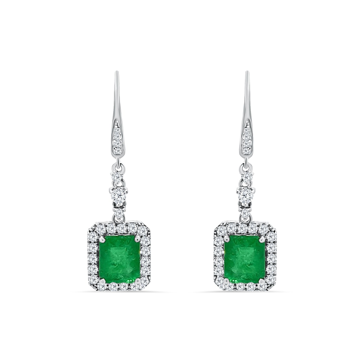 4.45Ct Emerald and Diamond Drop Earrings