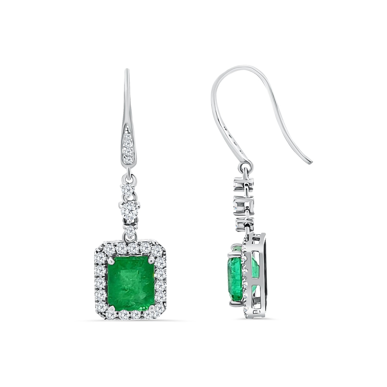 4.45Ct Emerald and Diamond Drop Earrings