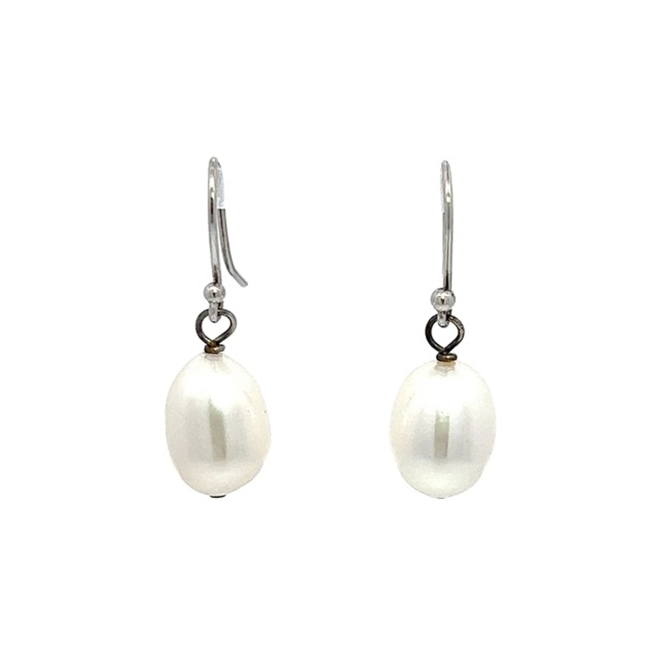 White Oval Freshwater Pearl Earrings