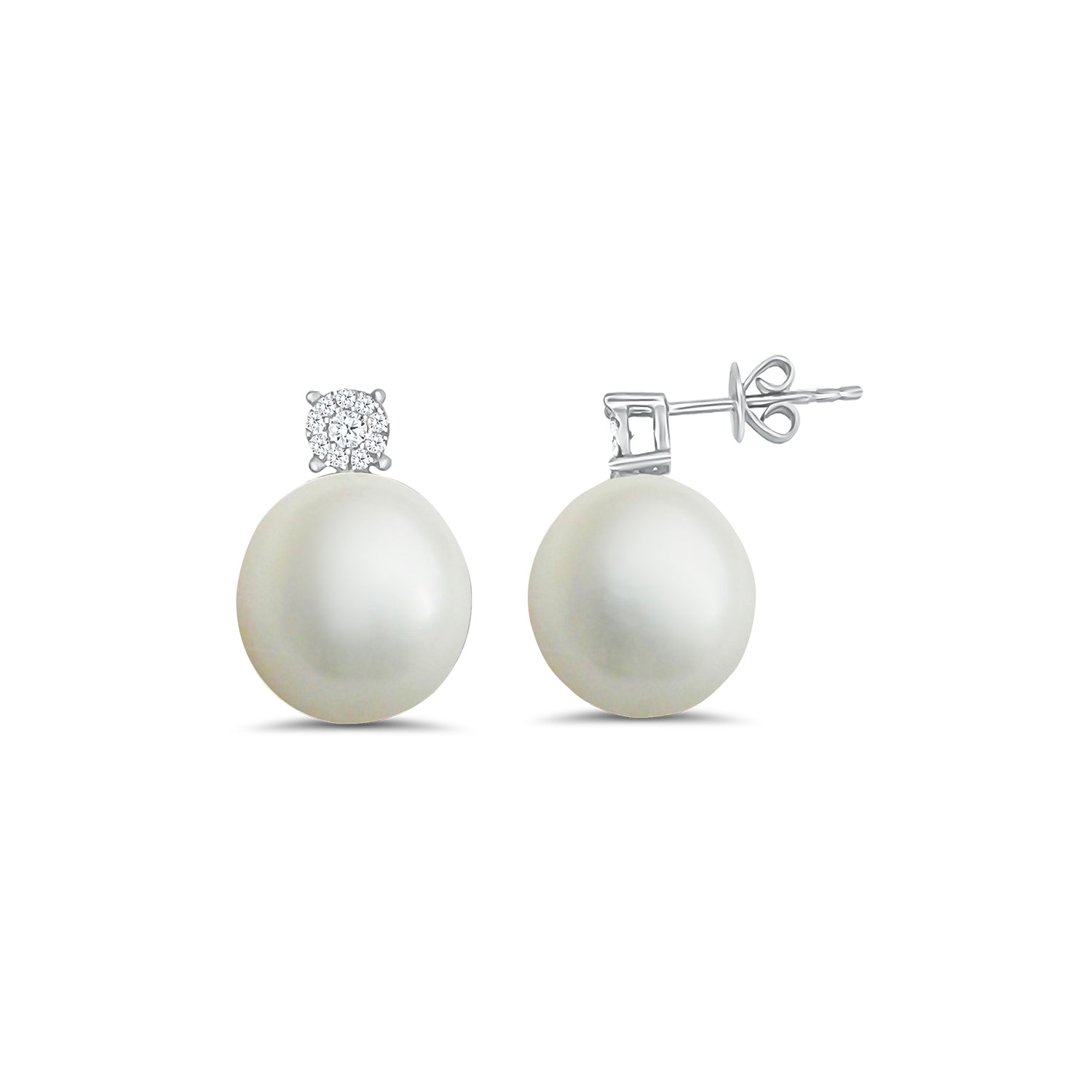 South Sea Pearl Oval Diamond Post Earrings