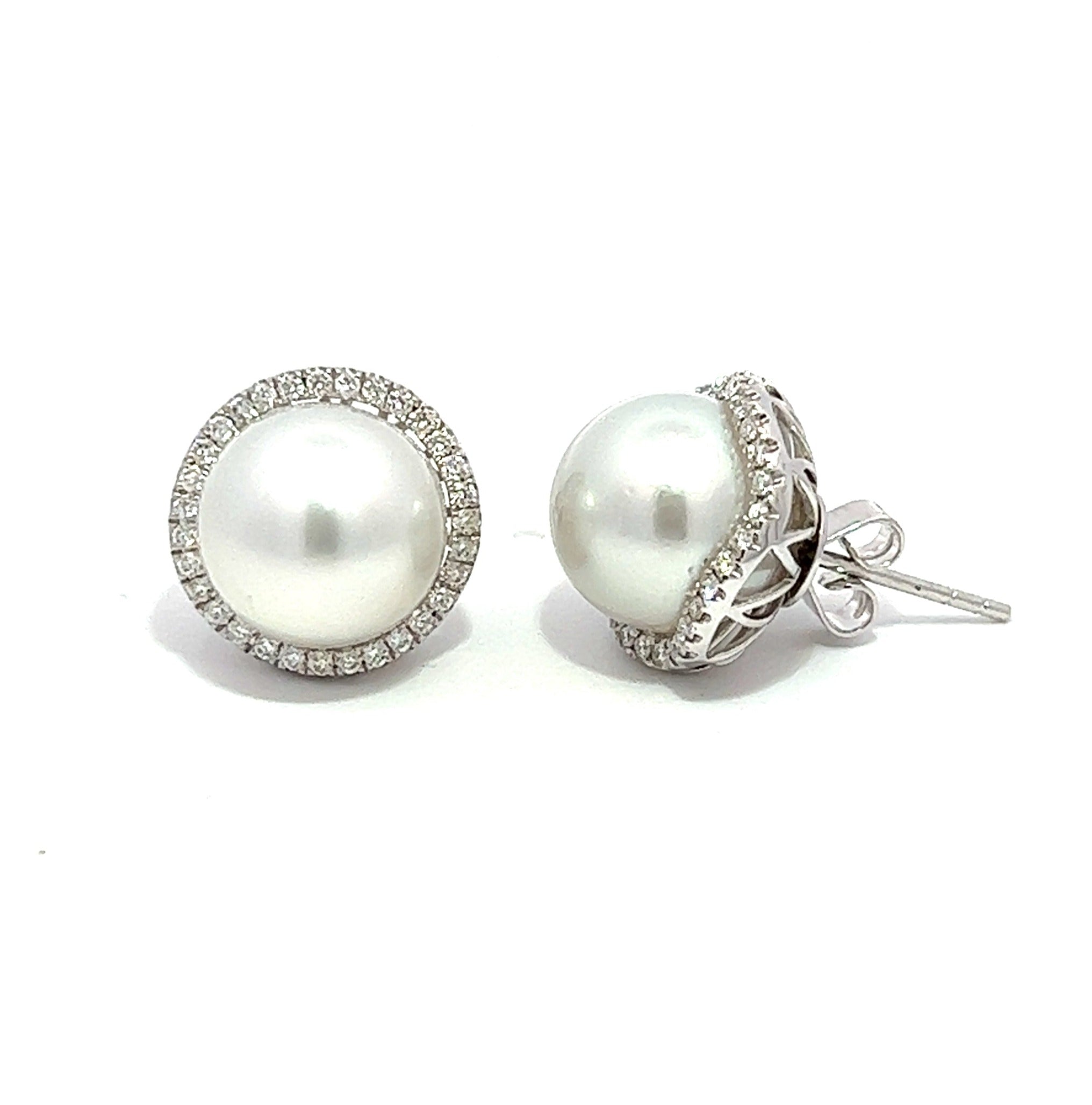 South Sea Pearl Diamond Halo Stud Earrings