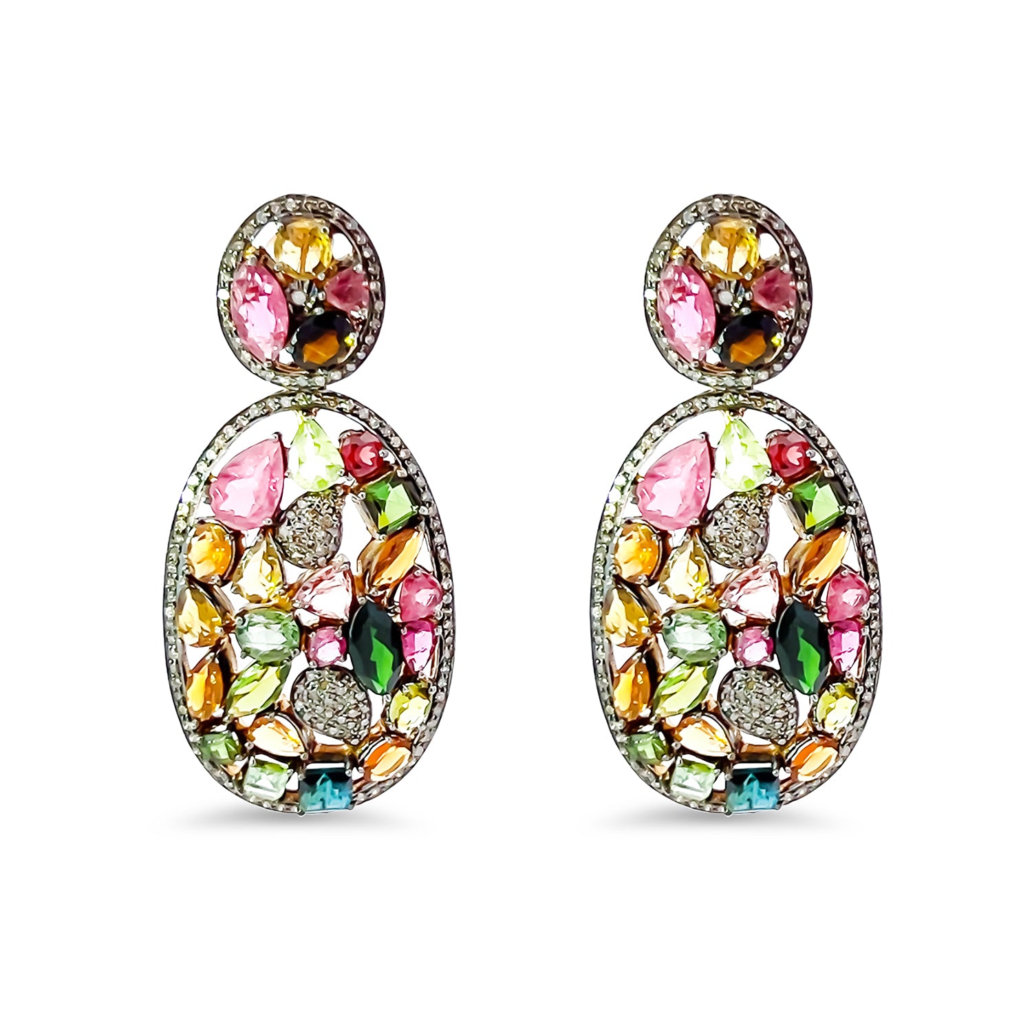 Tourmaline Black Diamond Oval Post Earrings