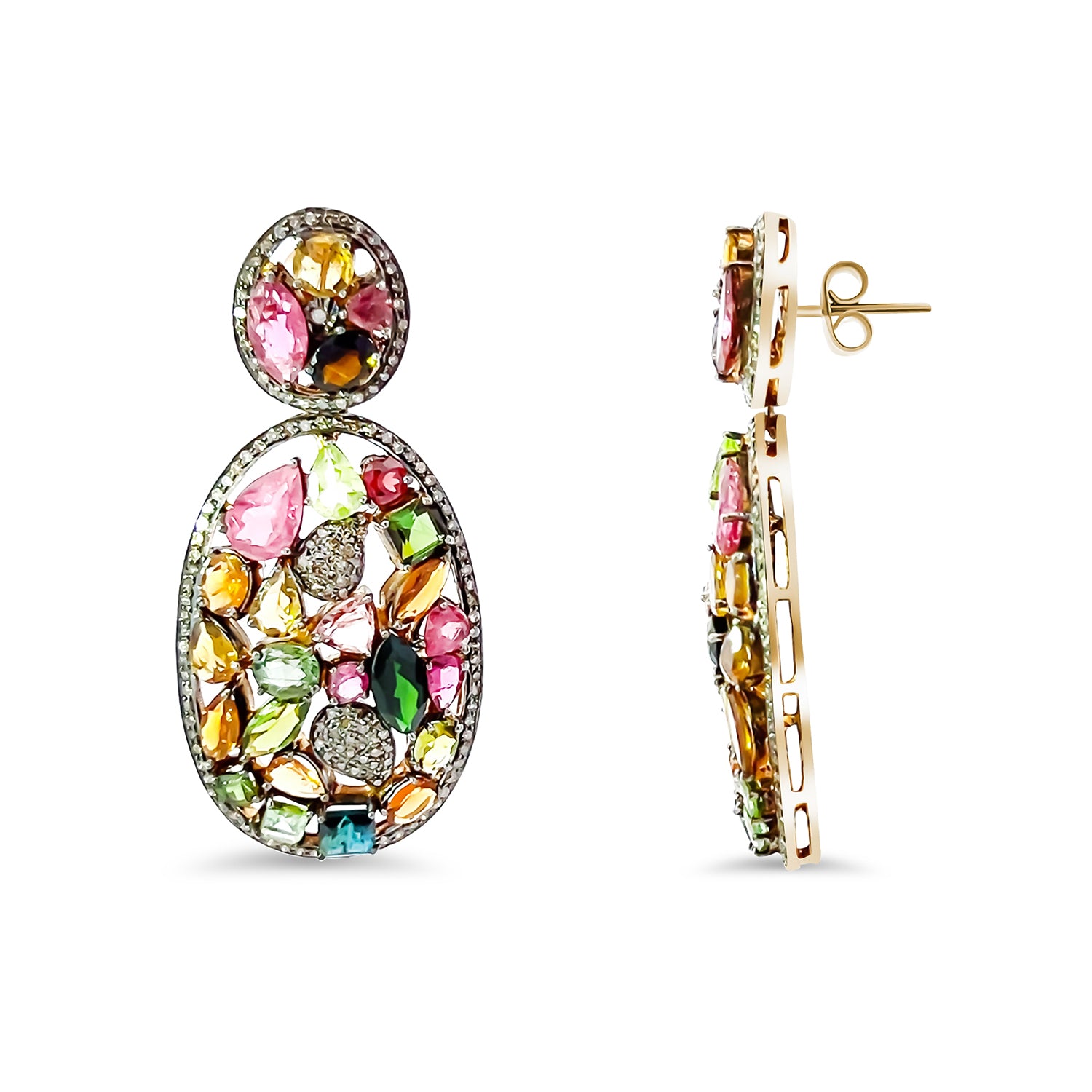 Tourmaline Black Diamond Oval Post Earrings