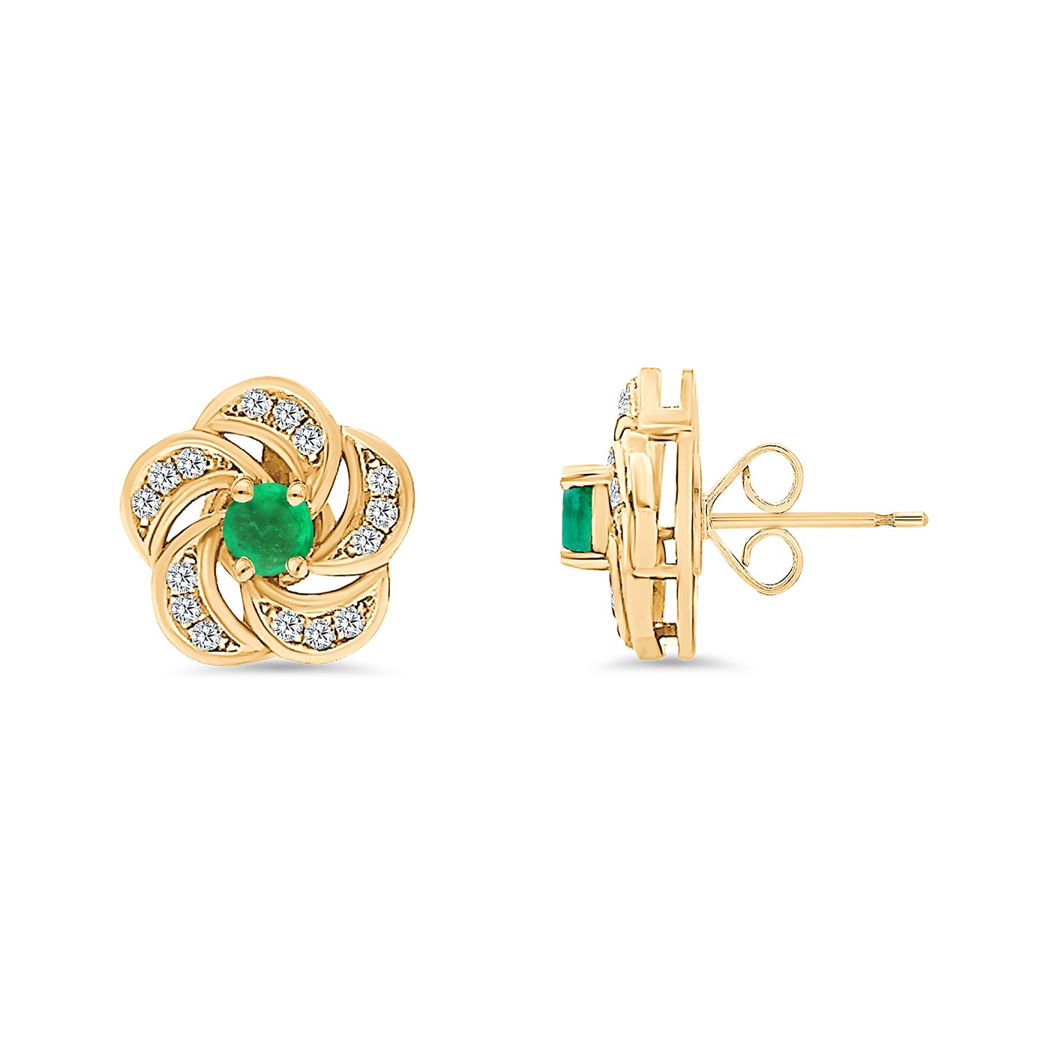 Emerald Diamond Flower Stud Earrings