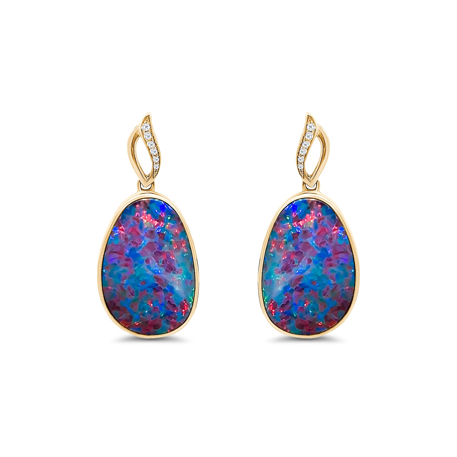 Doublet Opal Diamond Post Earrings