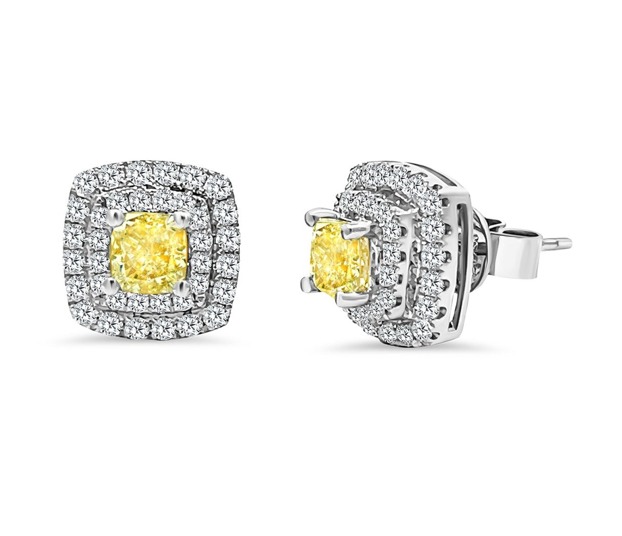 1.99Ct Yellow and White Diamond Stud Earrings