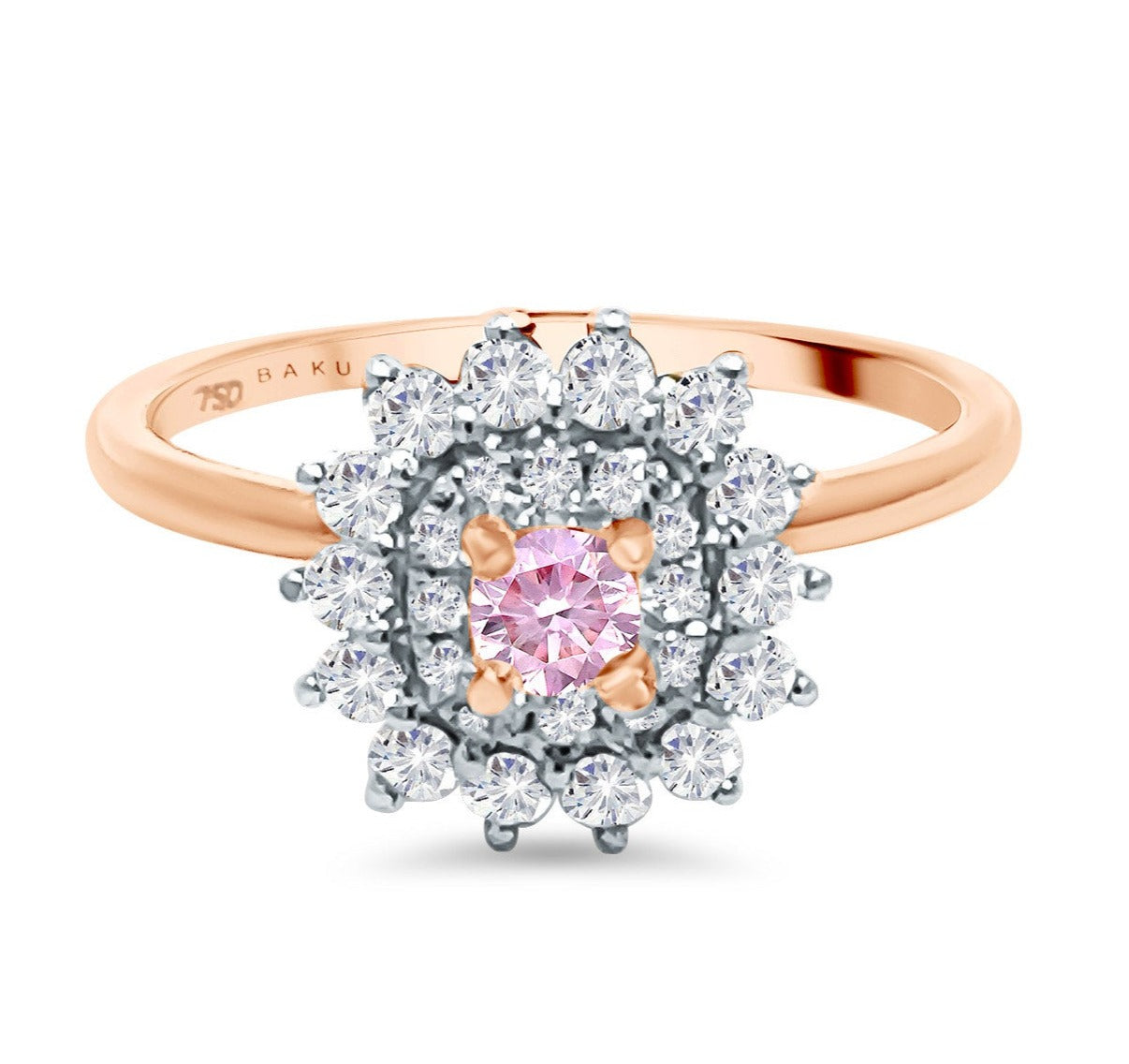 0.73Ct Pink and White Diamond Double Halo Engagement Ring