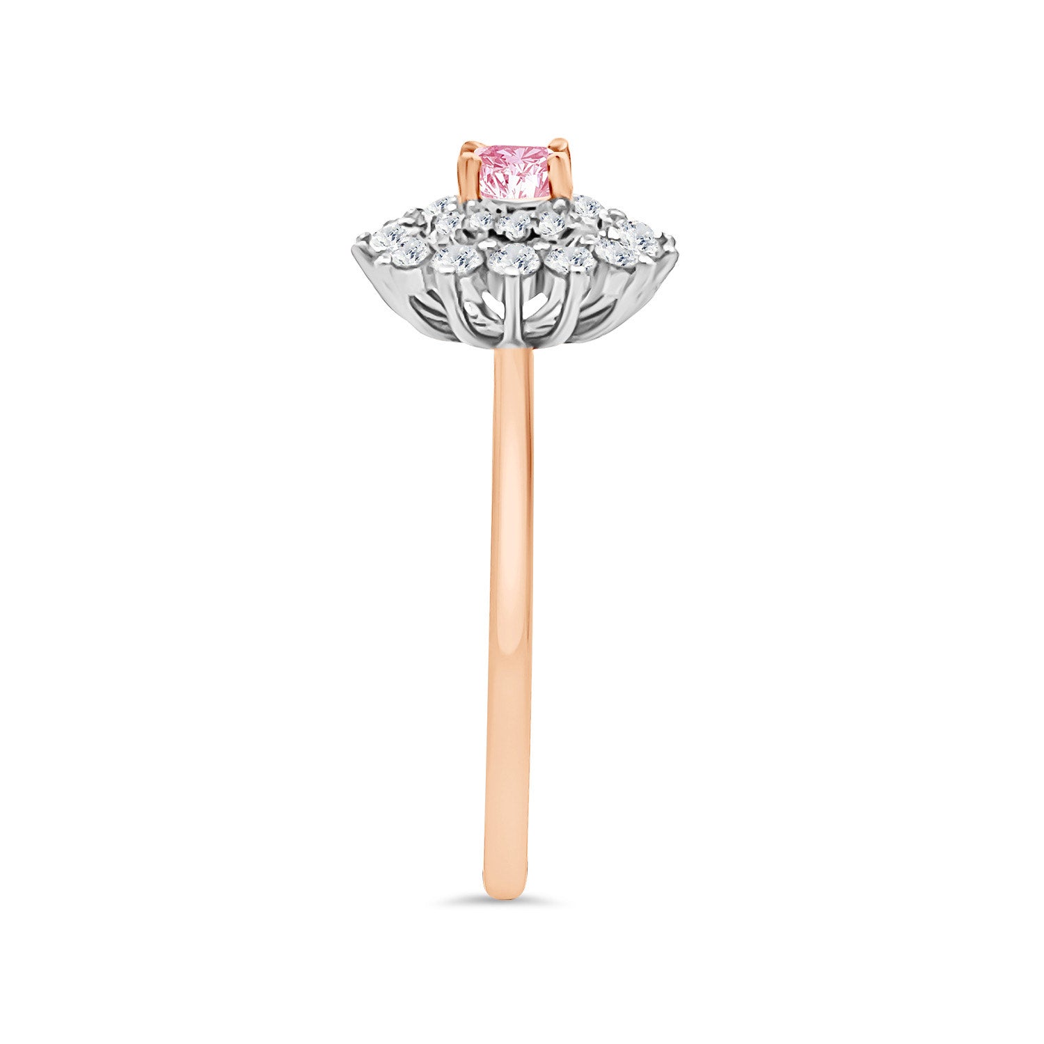 0.73Ct Pink and White Diamond Double Halo Engagement Ring