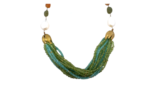 Freshwater Pearl Carnelian Peridot Apatite 15 Strand Necklace