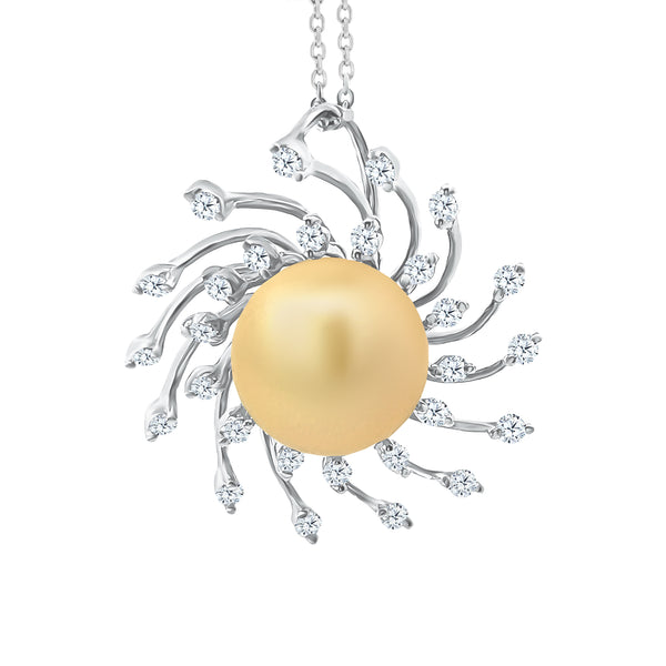 Golden South Sea Pearl Diamond Round Sun Pendant