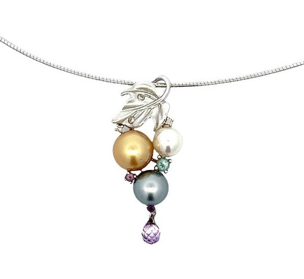 Multi-Coloured South Sea Pearl Gemstone Diamond Pendant