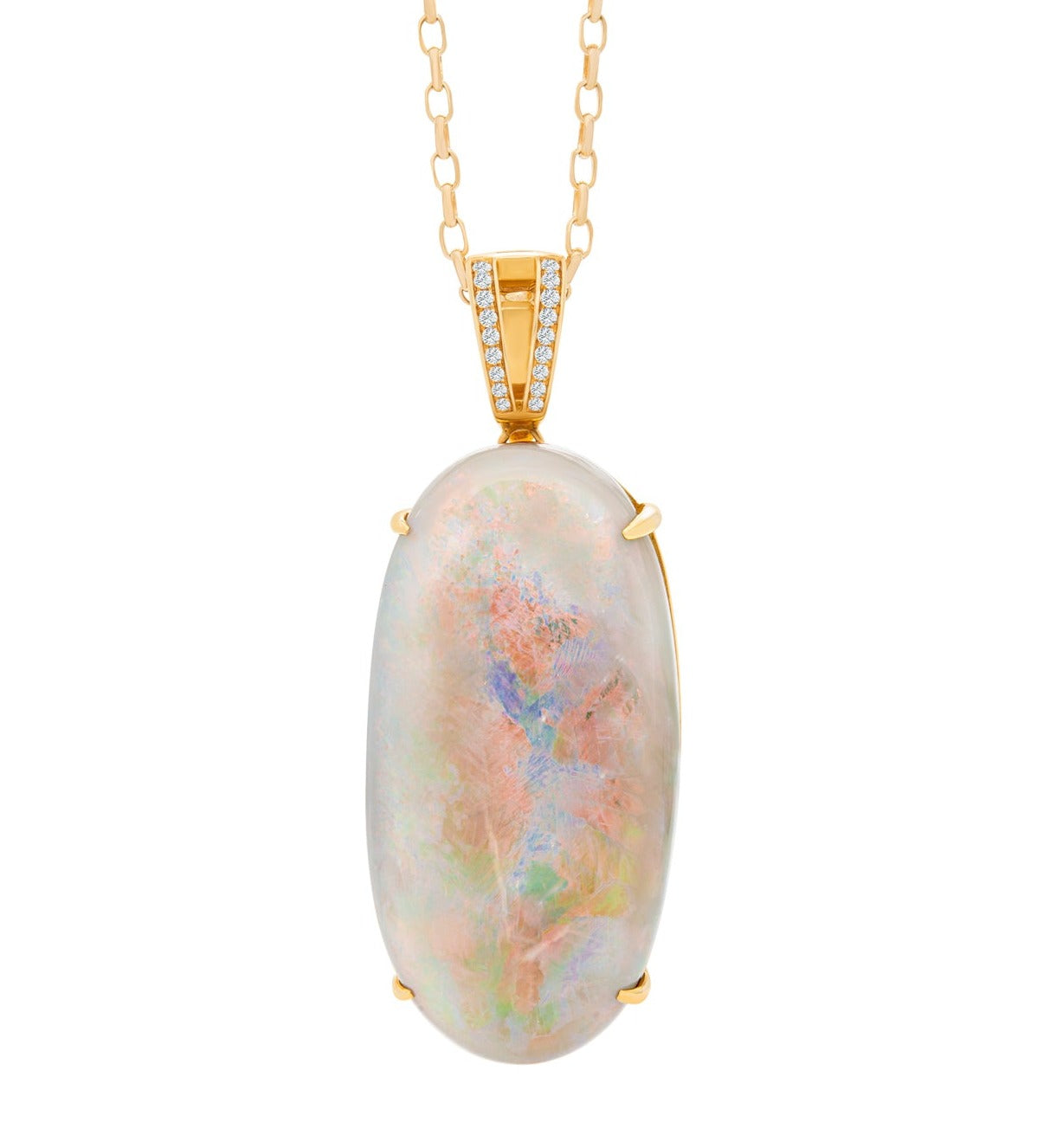 48.63Ct White Oval Opal Diamond Pendant