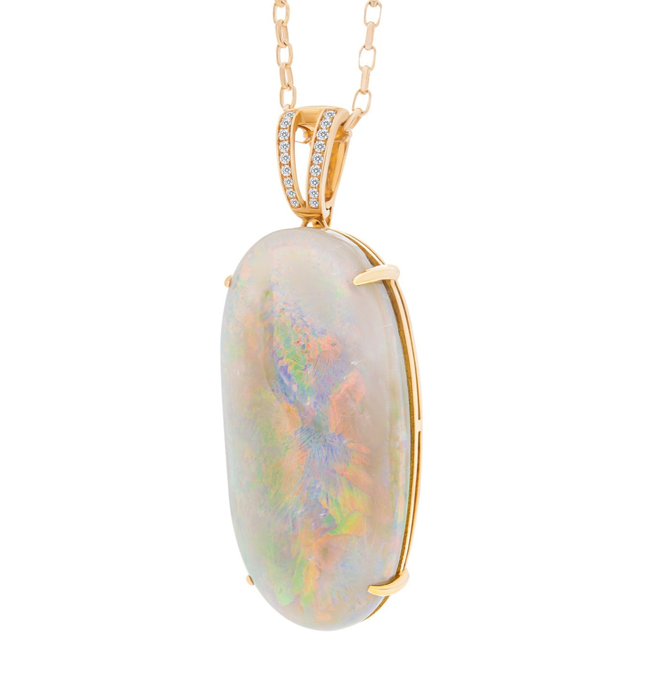 48.63Ct White Oval Opal Diamond Pendant