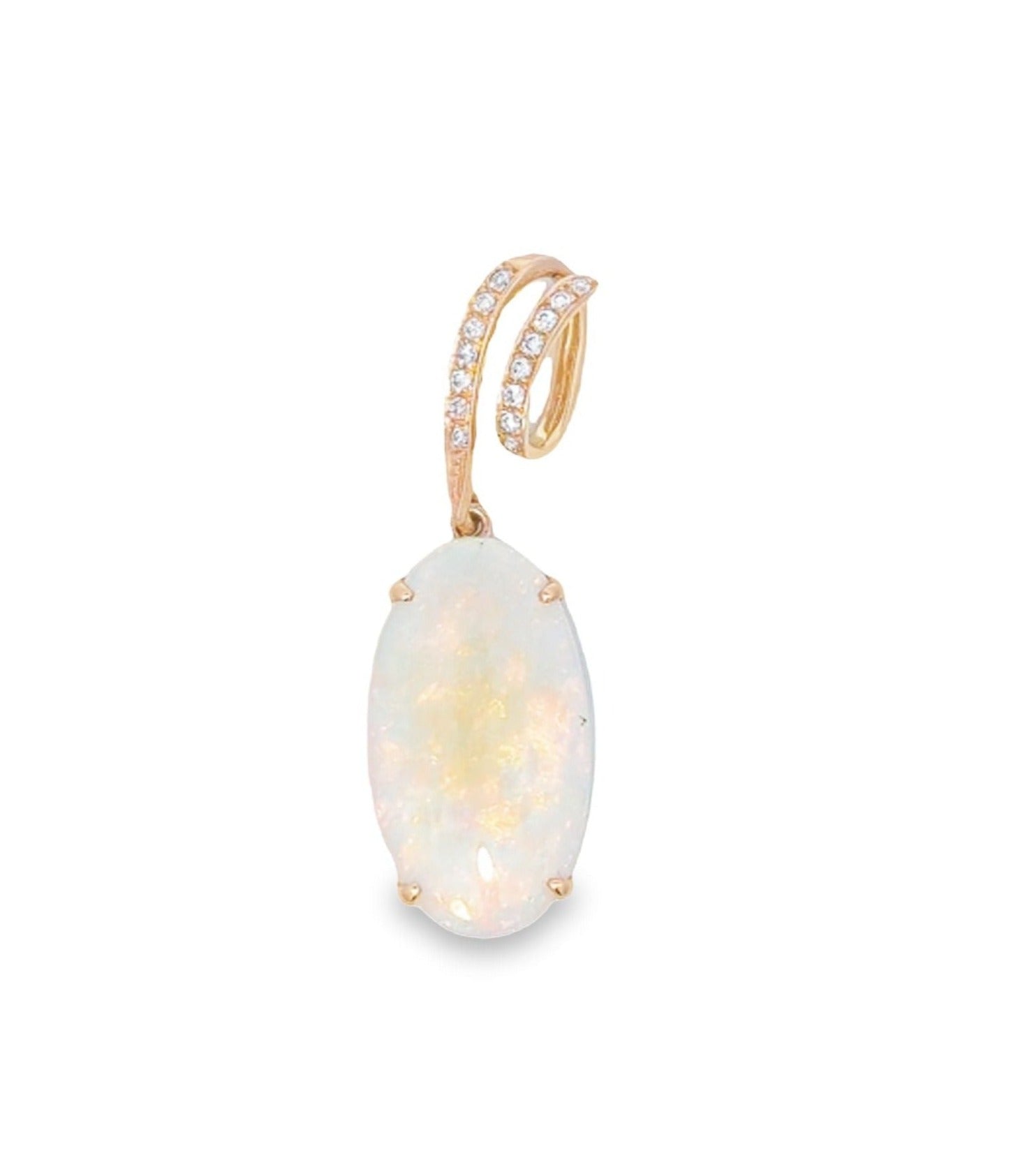 White Opal Oval Diamond Pendant