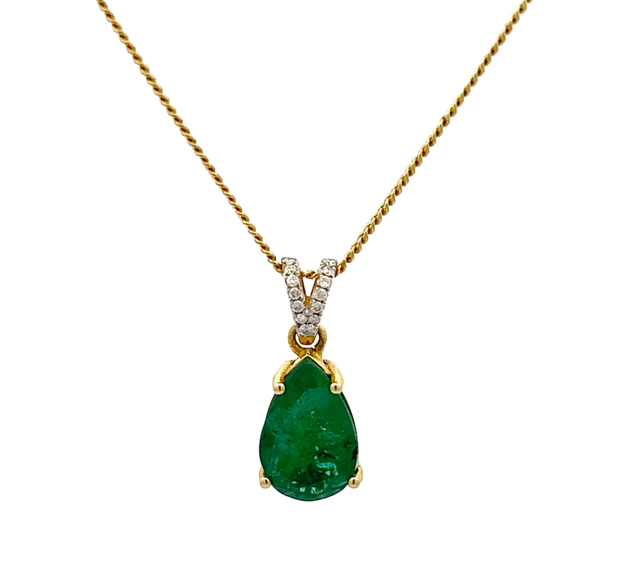 Emerald Diamond Teardrop Pendant