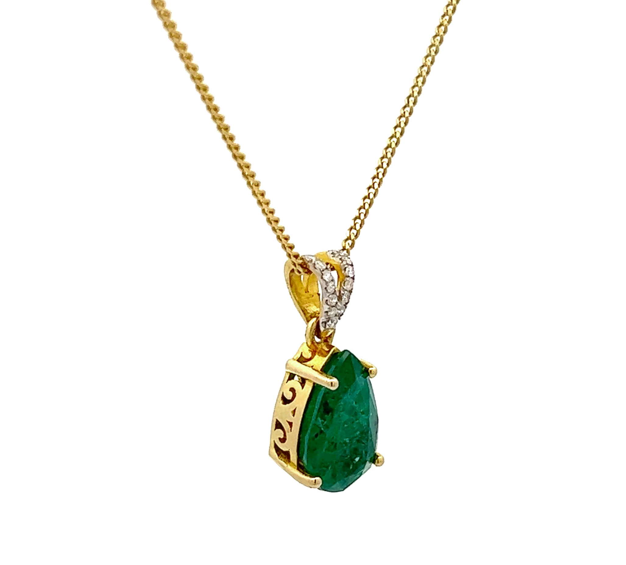 Emerald Diamond Teardrop Pendant
