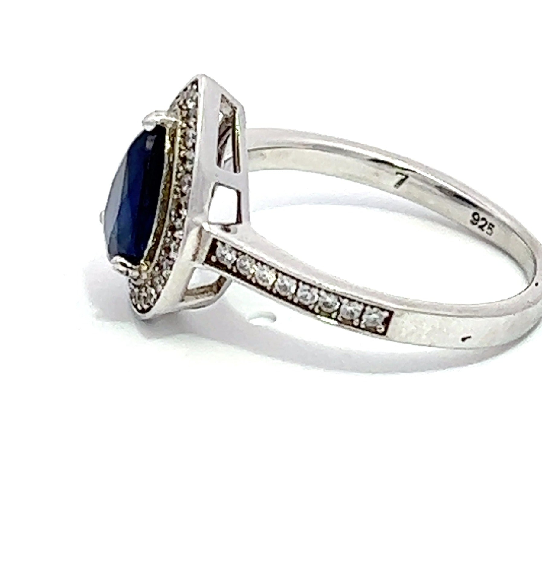 Sapphire Tear Drop Cubic Zirconia Ring