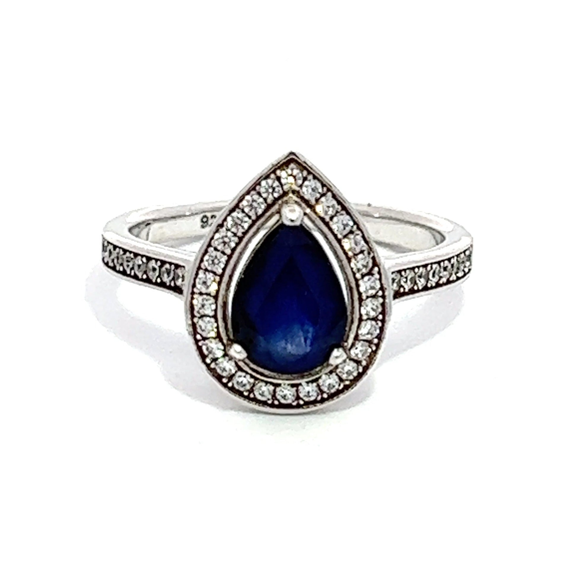 Sapphire Tear Drop Cubic Zirconia Ring