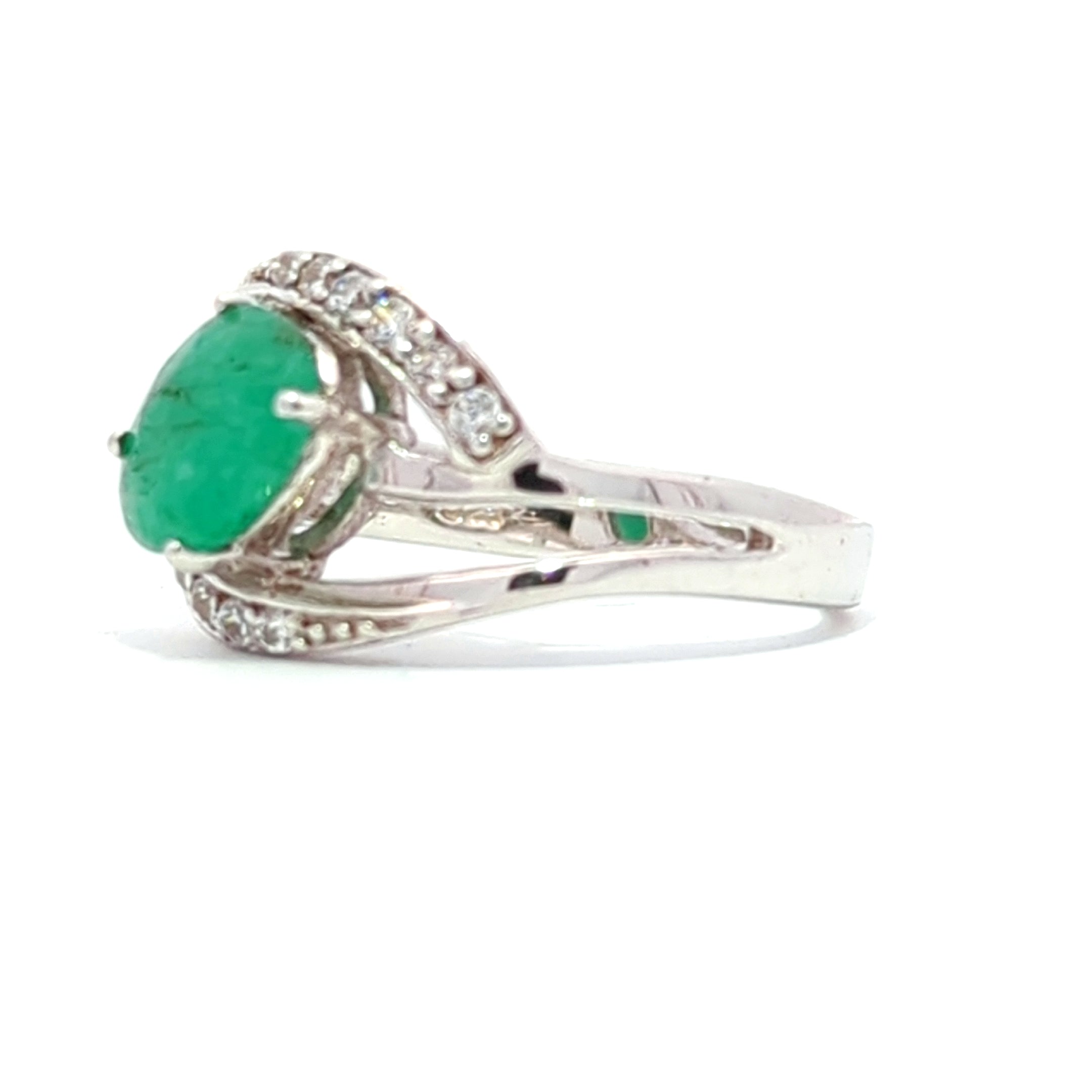 Emerald Oval with Cubic Zirconia Swirl Ring