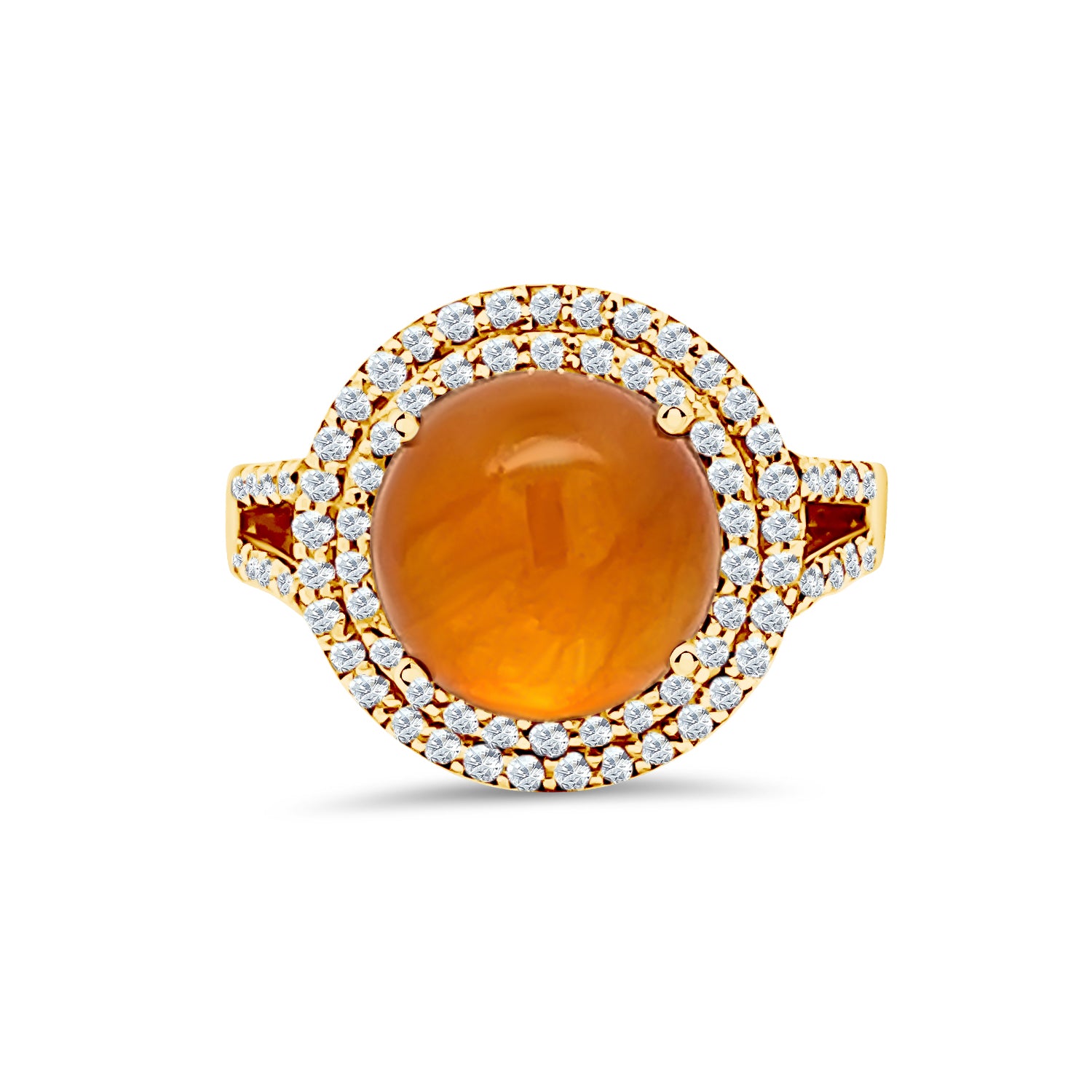 Golden Cabochon Sapphire and Diamond Halo Ring