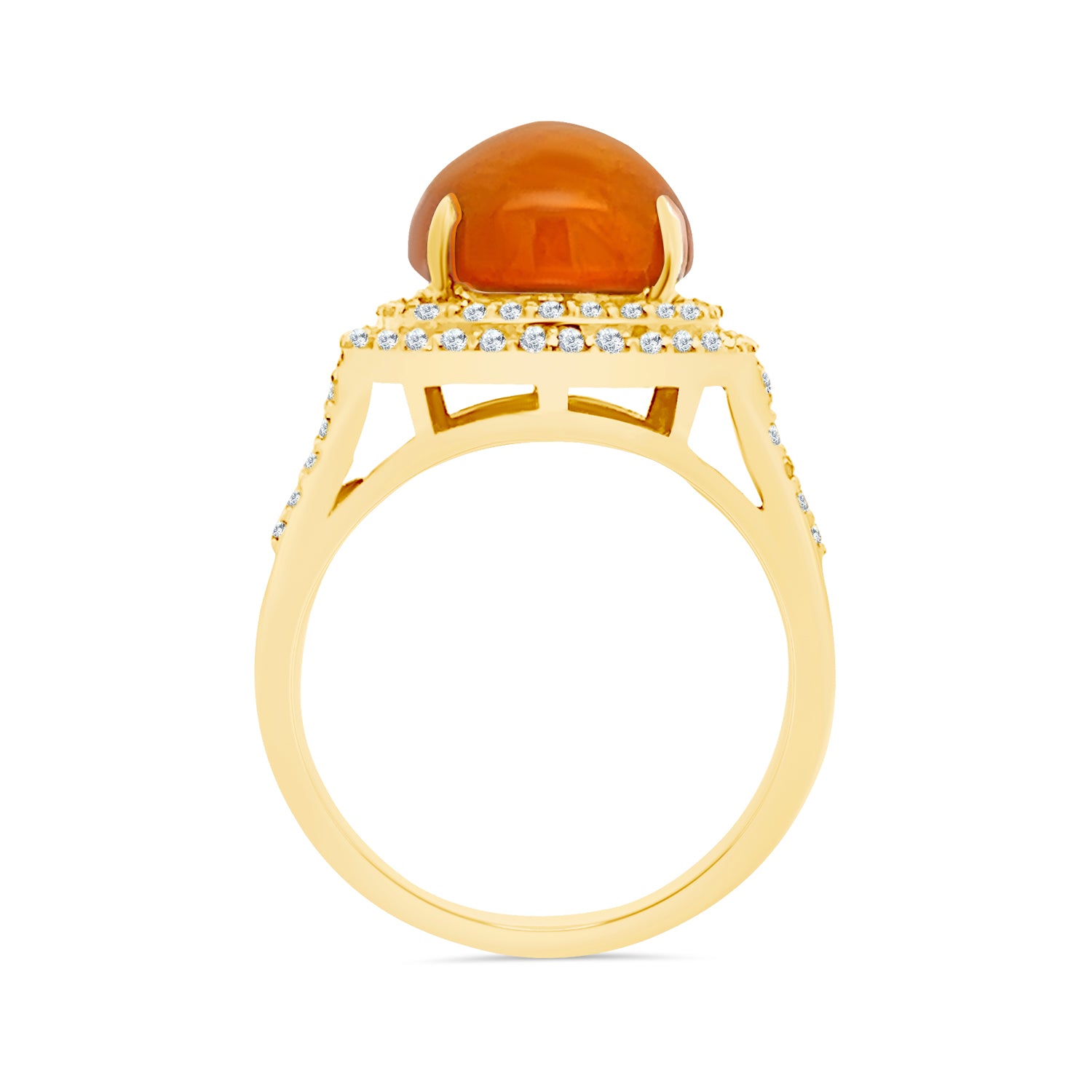 Golden Cabochon Sapphire and Diamond Halo Ring
