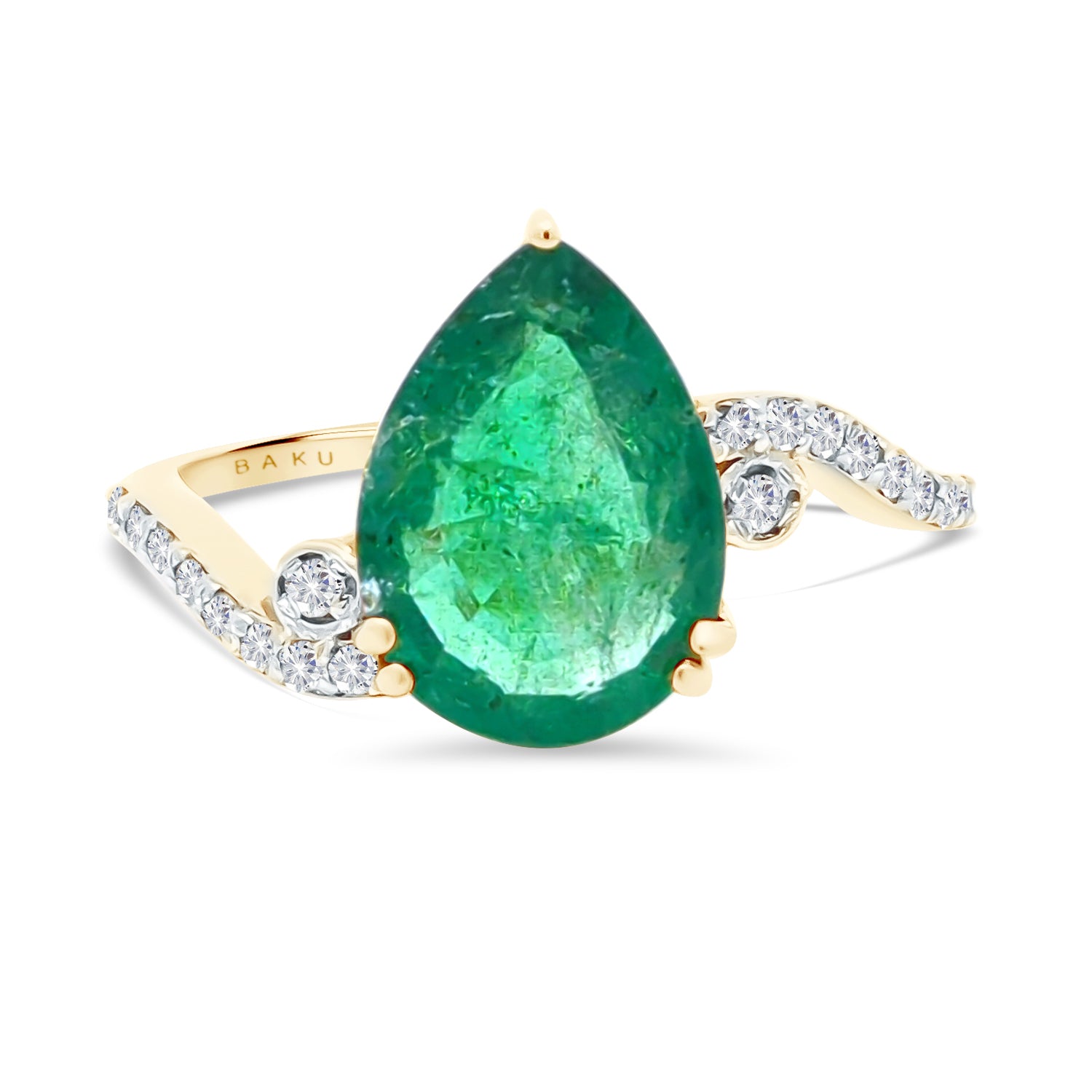 Emerald Teardrop Diamond Swirl Ring