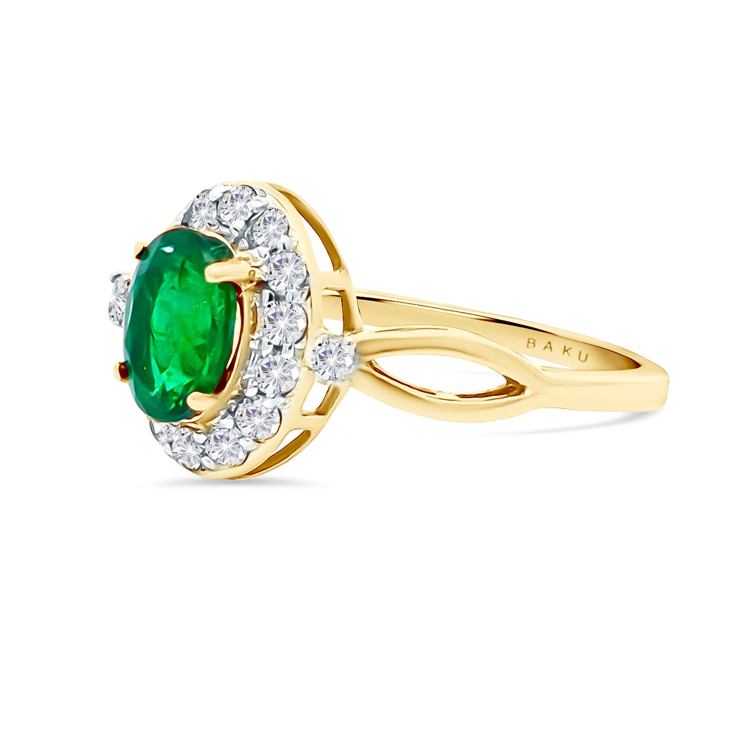 Oval Emerald Diamond Halo Ring