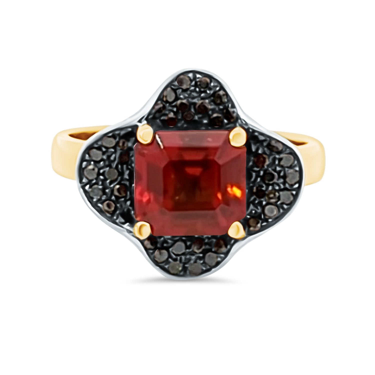 Hessonite Garnet Black Diamond Ring