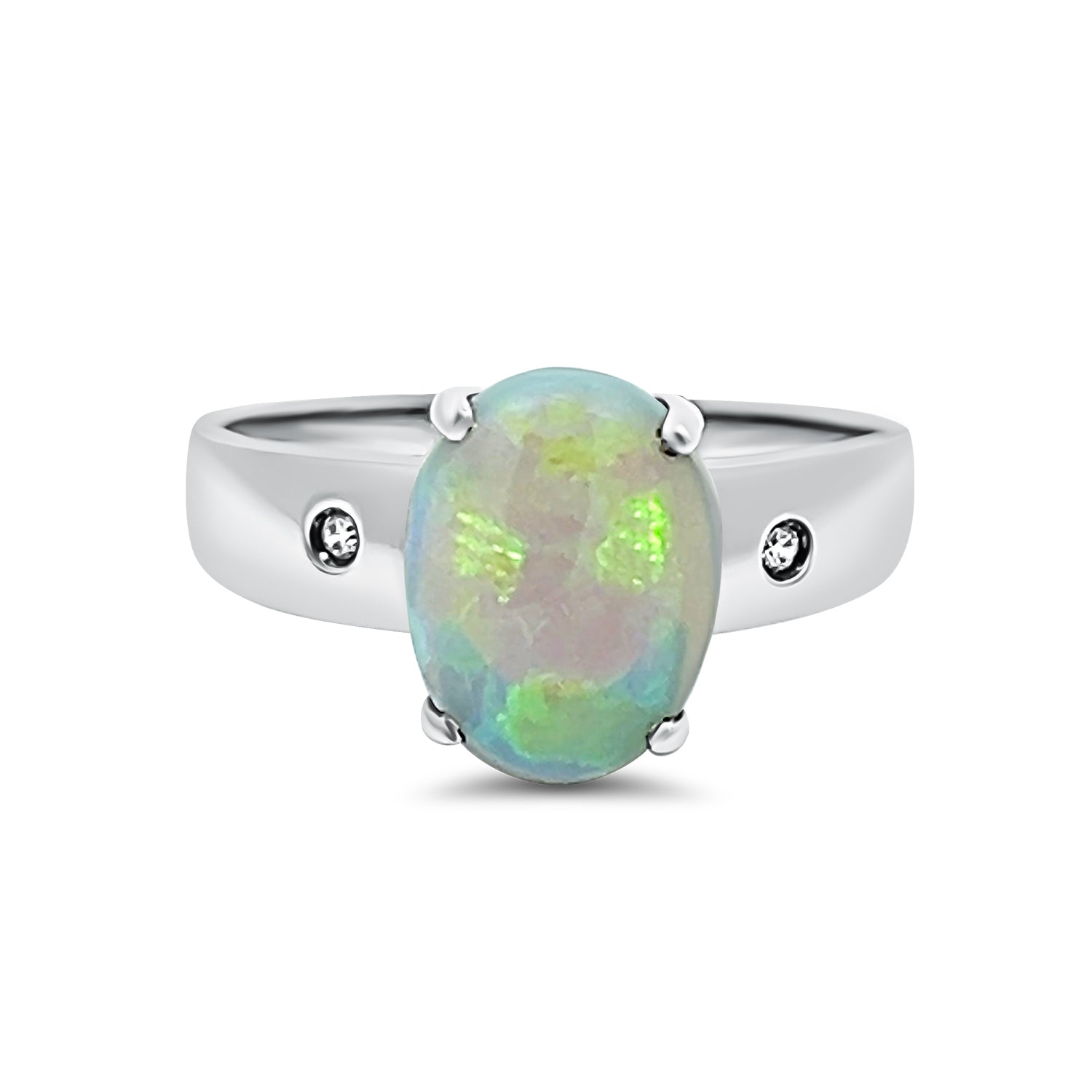 Australian White Opal Cubic Zirconia Oval Ring