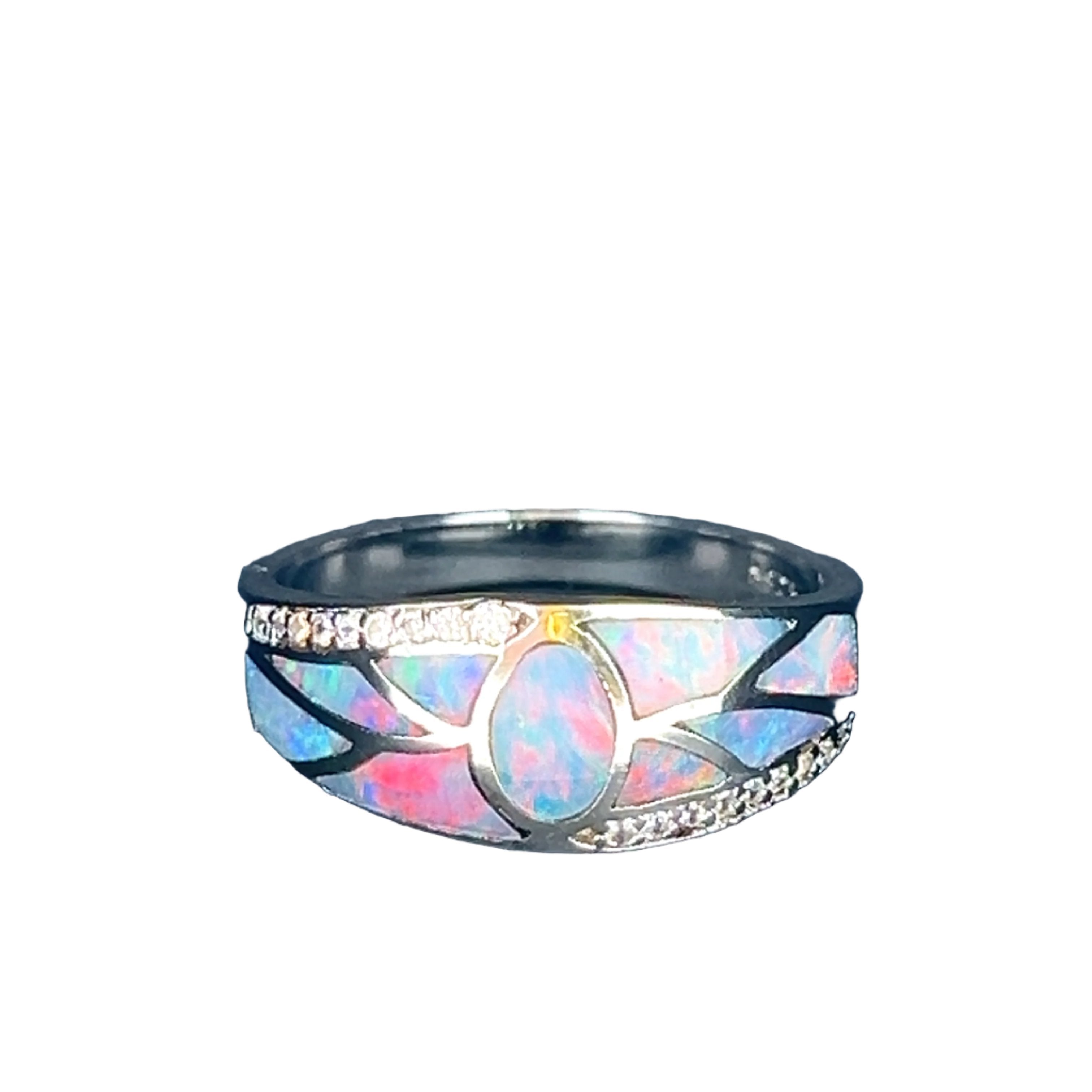 Opal Inlay Cubic Zirconia Ring