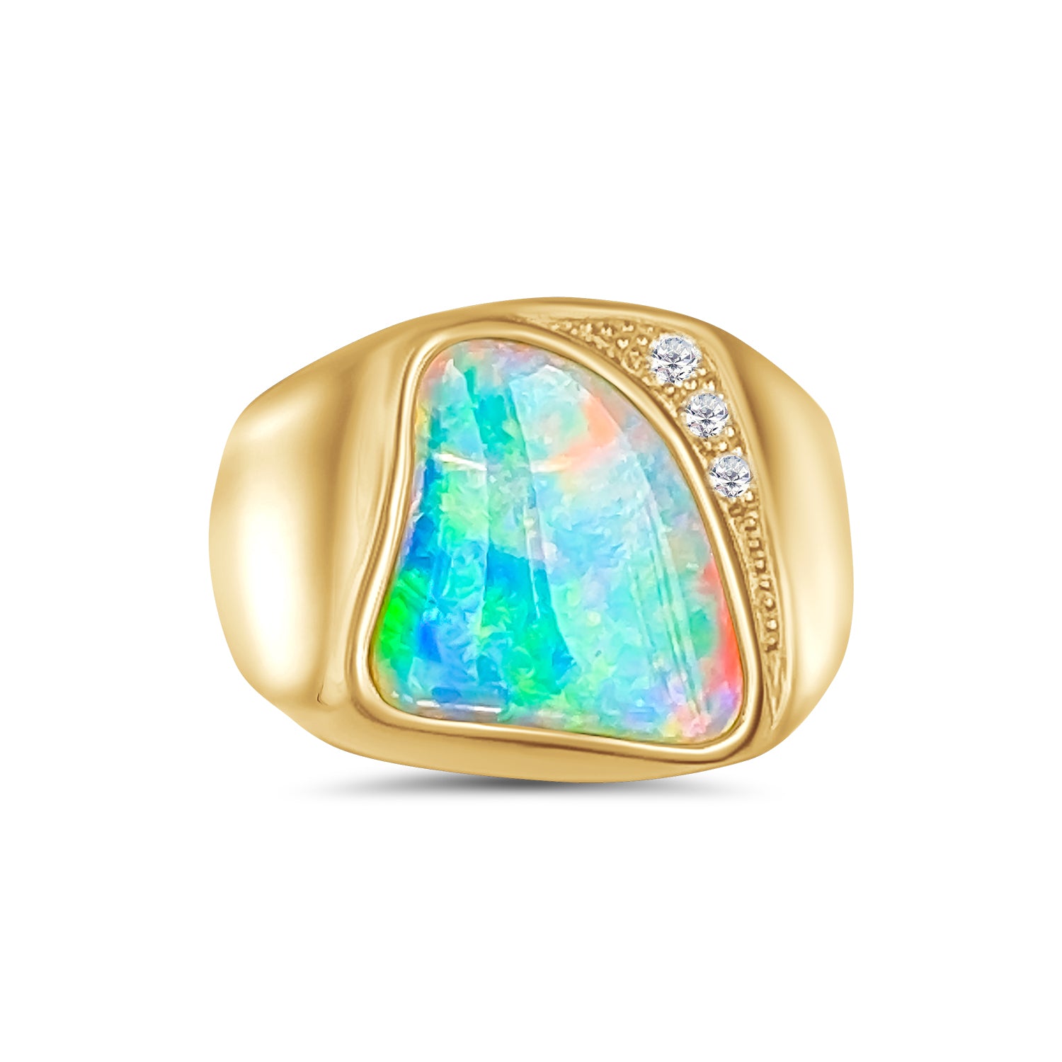 White Opal Free Form Diamond Mens Ring