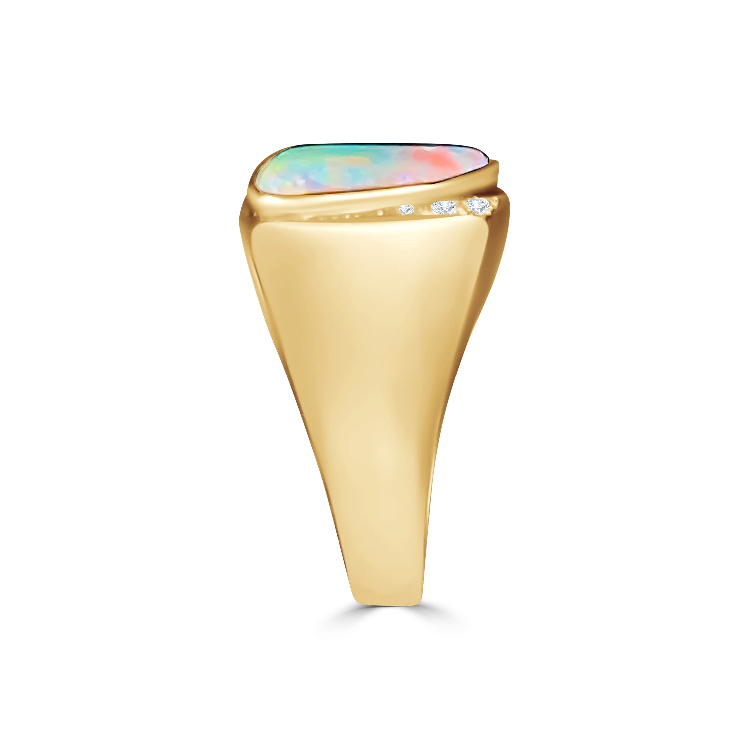White Opal Free Form Diamond Mens Ring