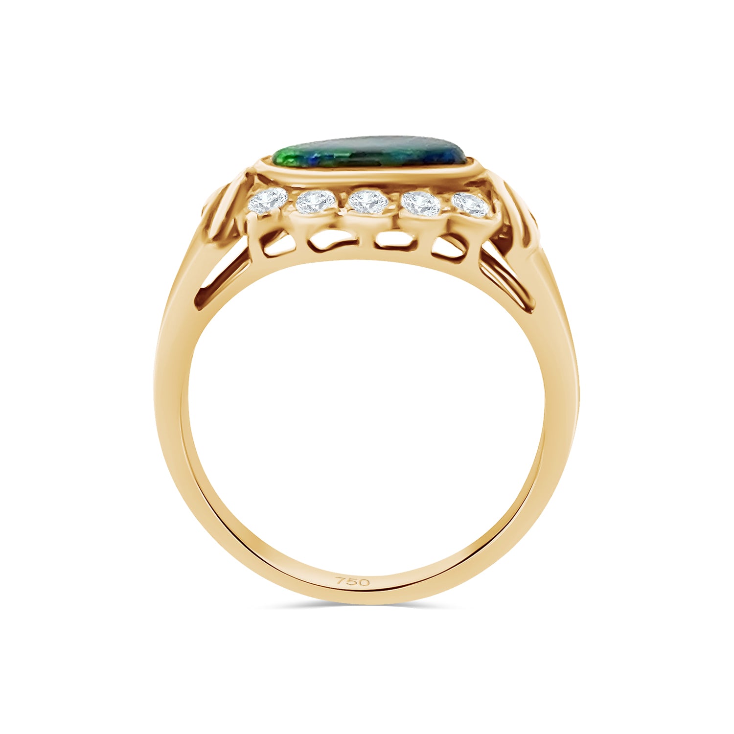 Black Opal Oval and Diamond Ring
