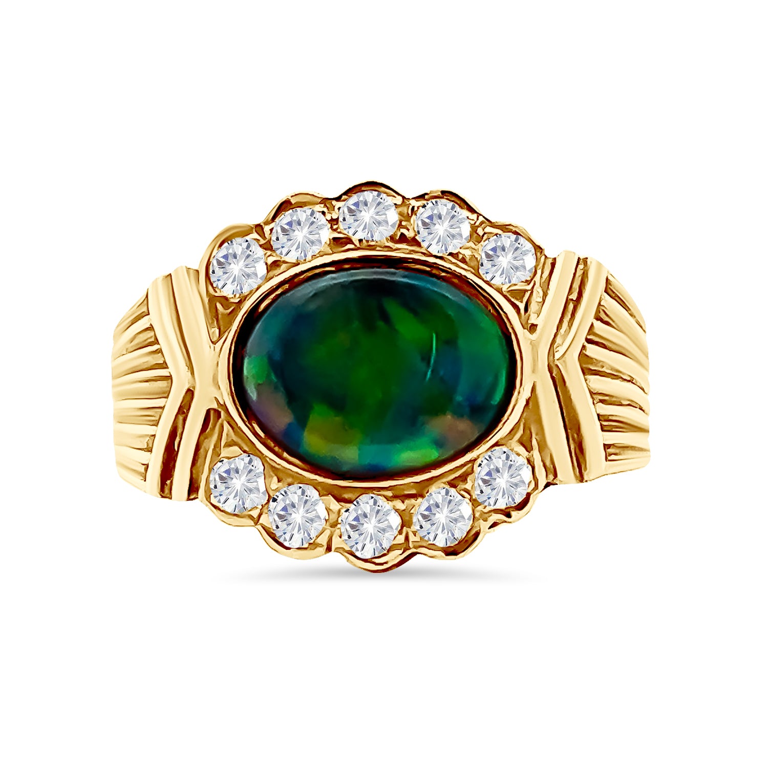 Black Opal Oval and Diamond Ring
