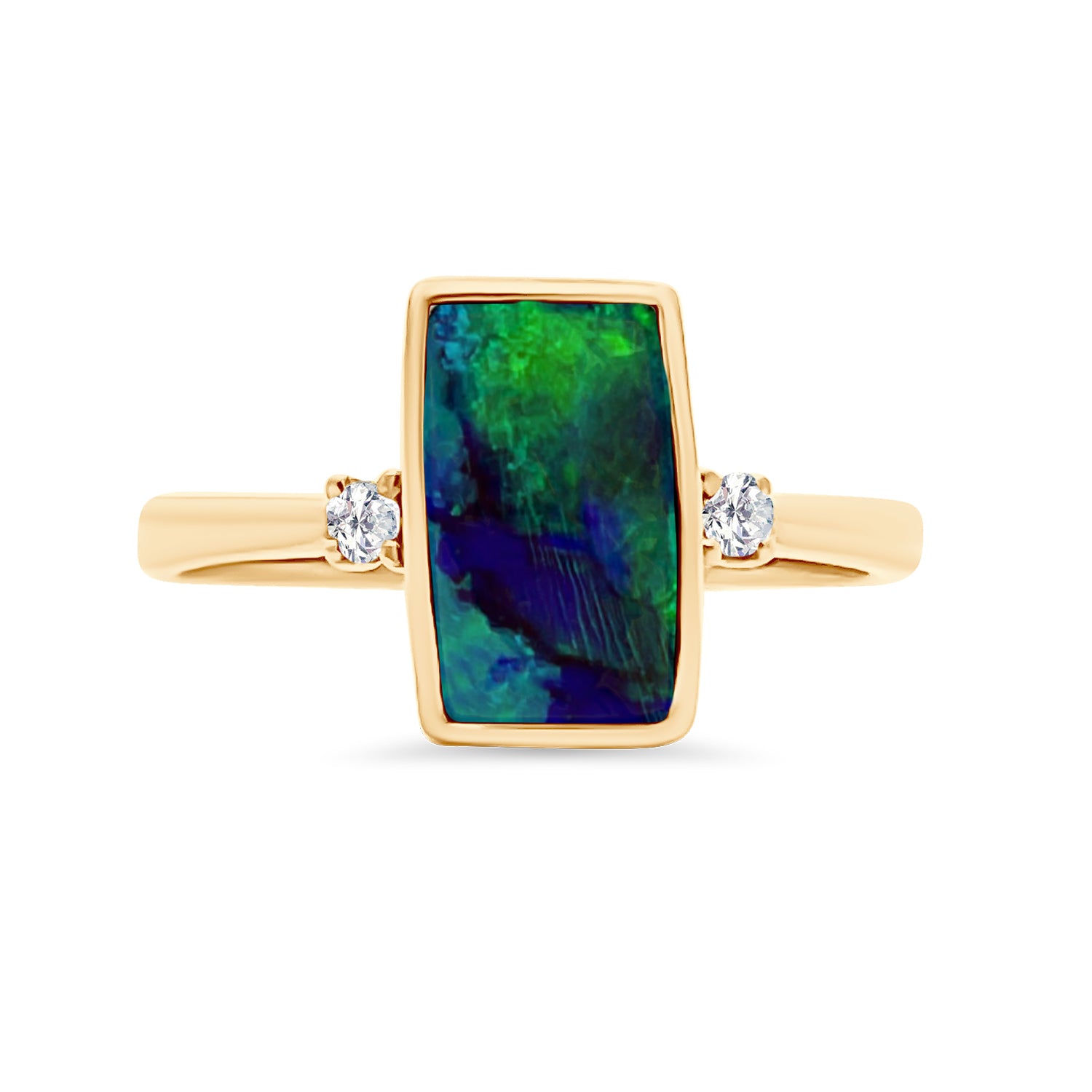 Rectangle Boulder Opal and Diamond Ring