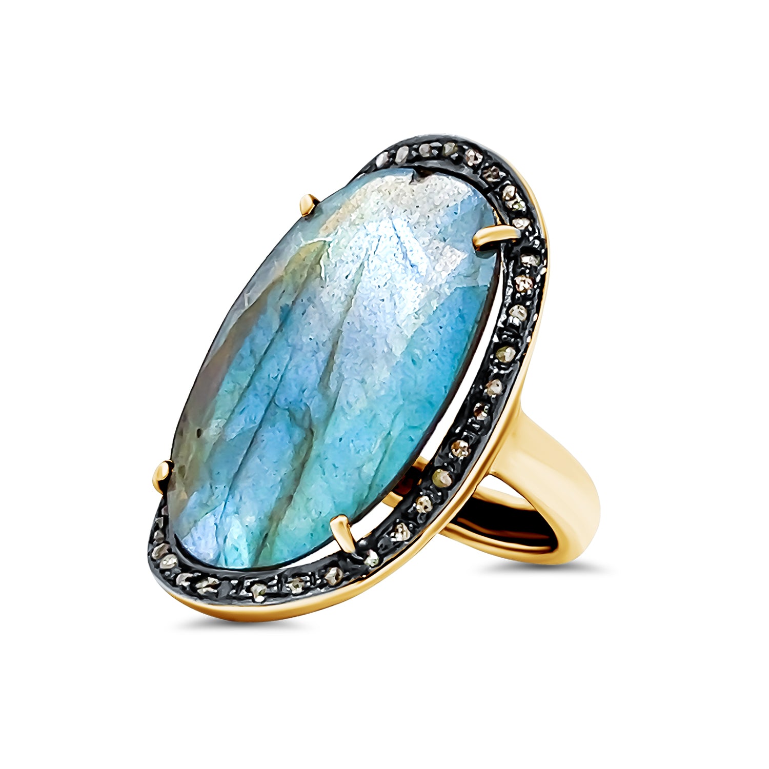 Labradorite Black Diamond Oval Ring