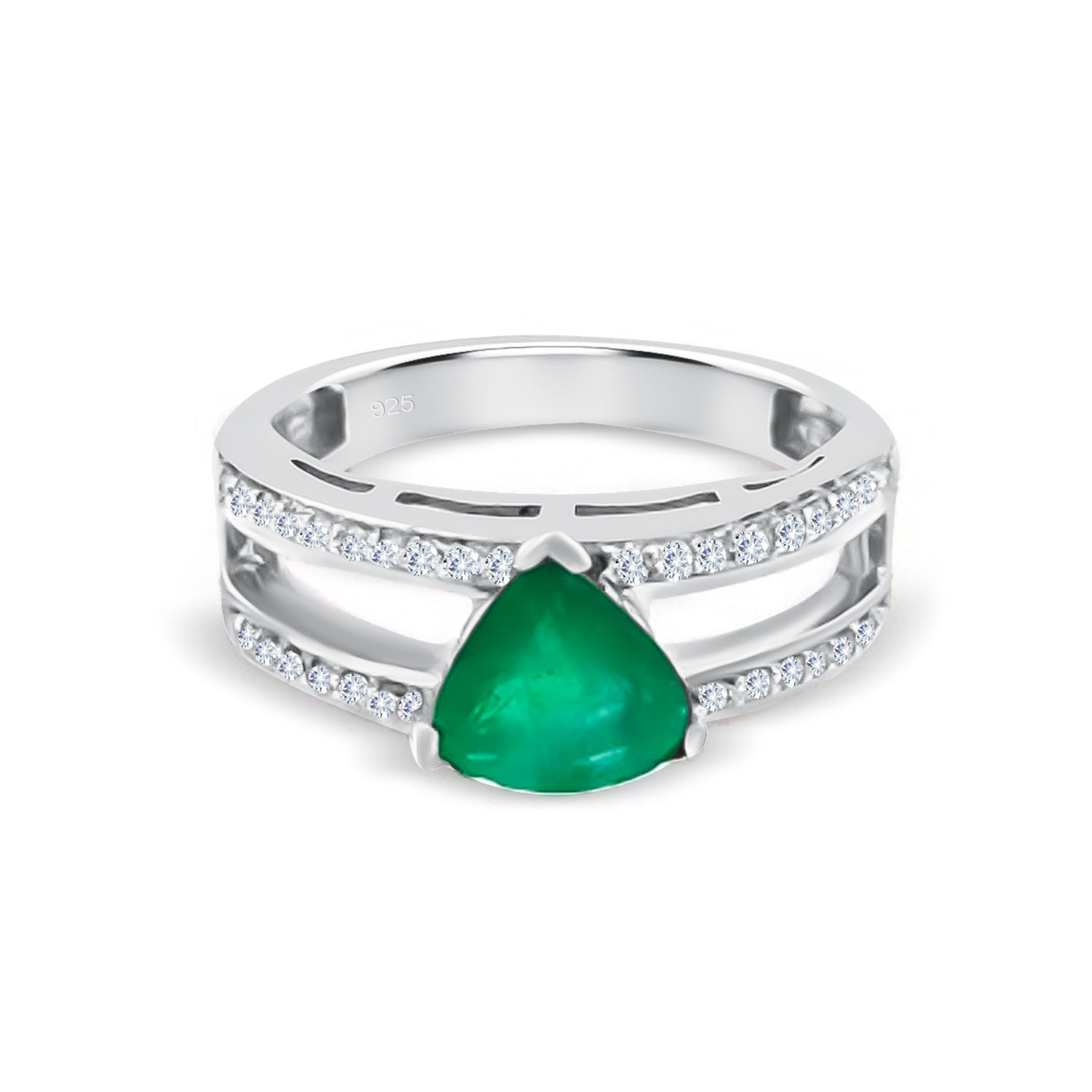 Emerald Diamond Triangle Ring