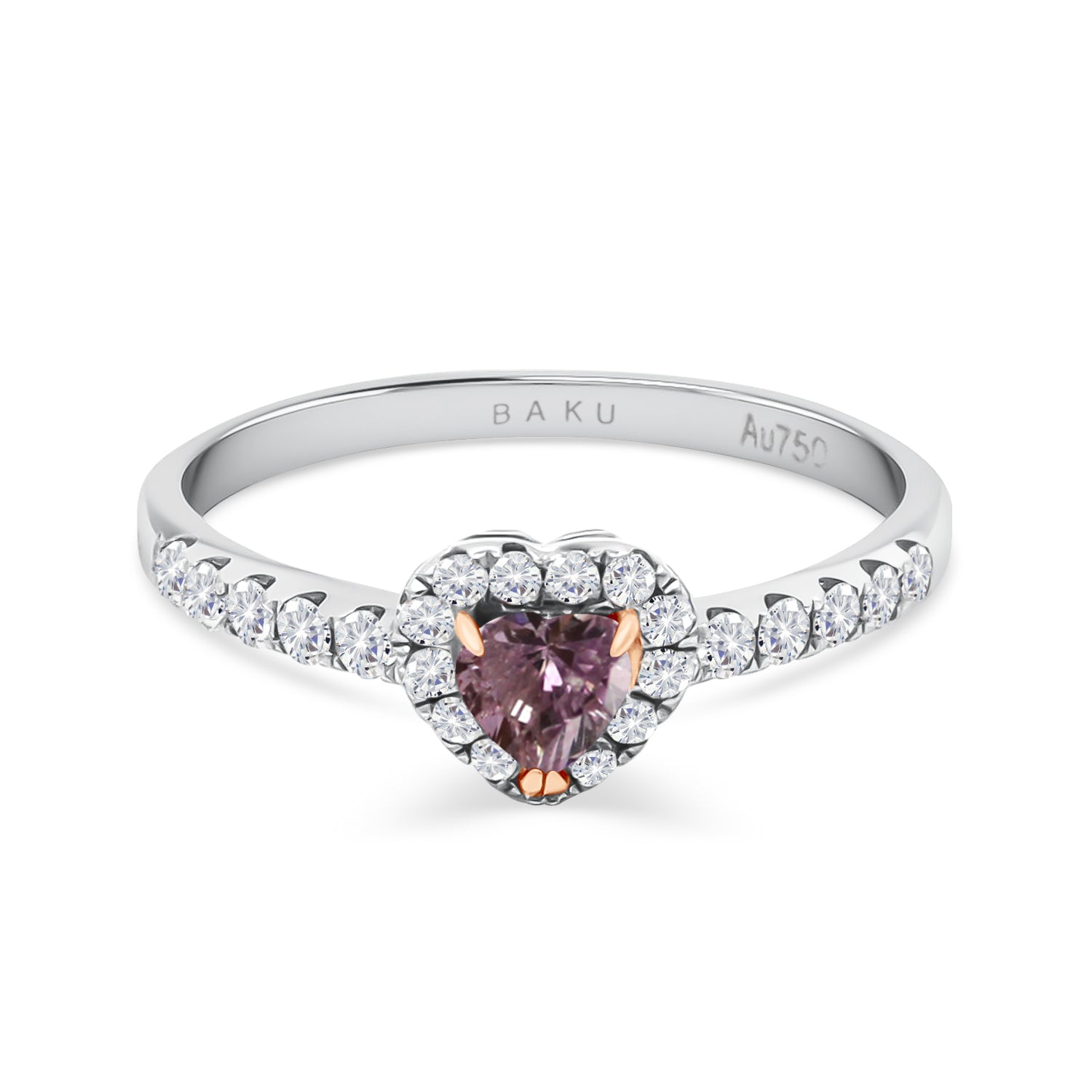 Purple Heart Diamond Halo Engagement Ring
