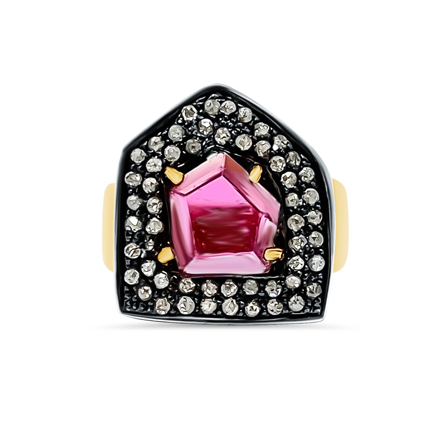Tourmaline Diamond Shape Black Diamond Ring