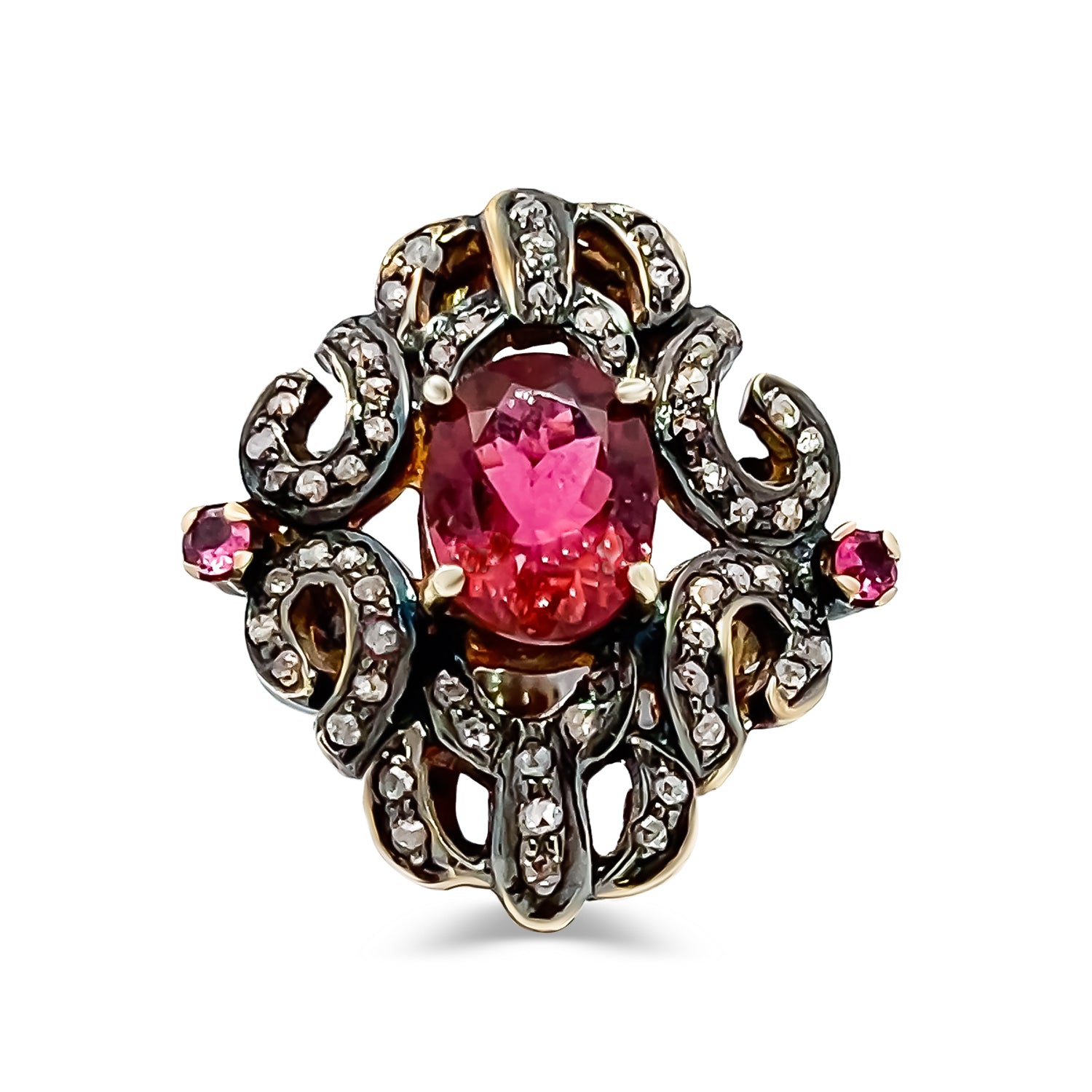 Tourmaline Black Rough Diamond Oval Ring