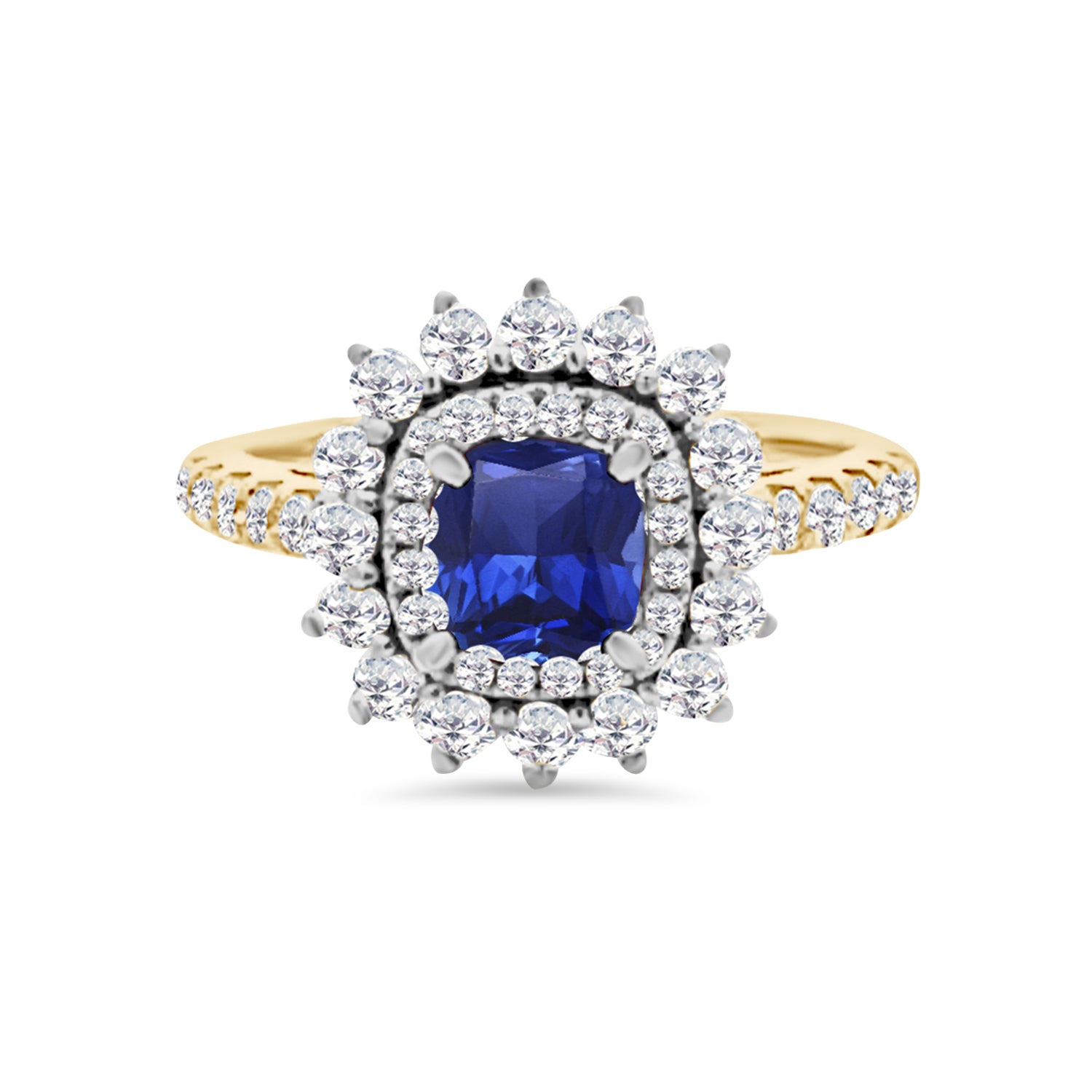 Certified Natural Ceylon Sapphire Double Halo Diamond Ring