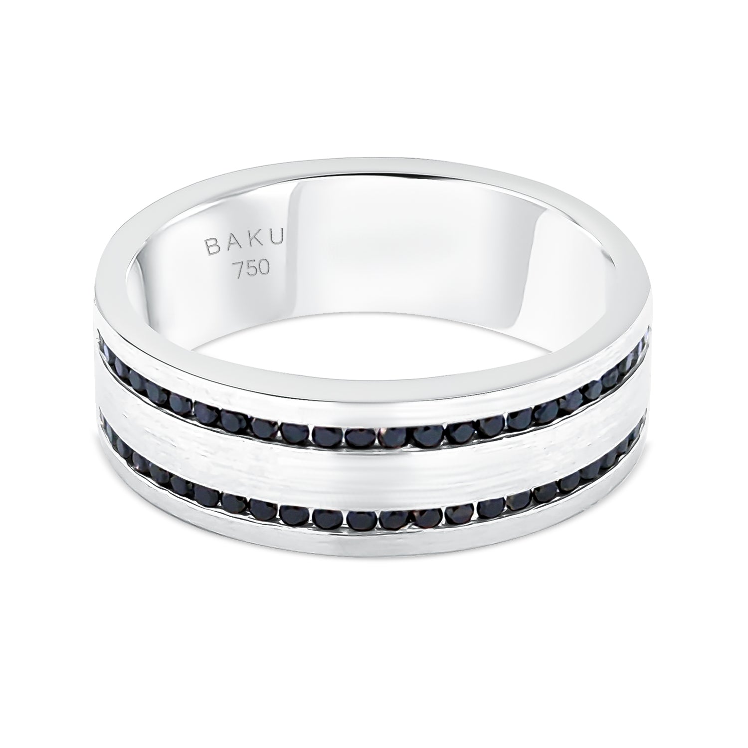 Double Row Black Diamond Matt Wedding Band Ring