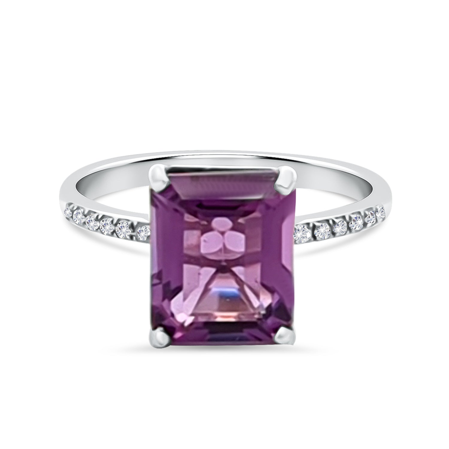 Amethyst Diamond Rectangle Ring
