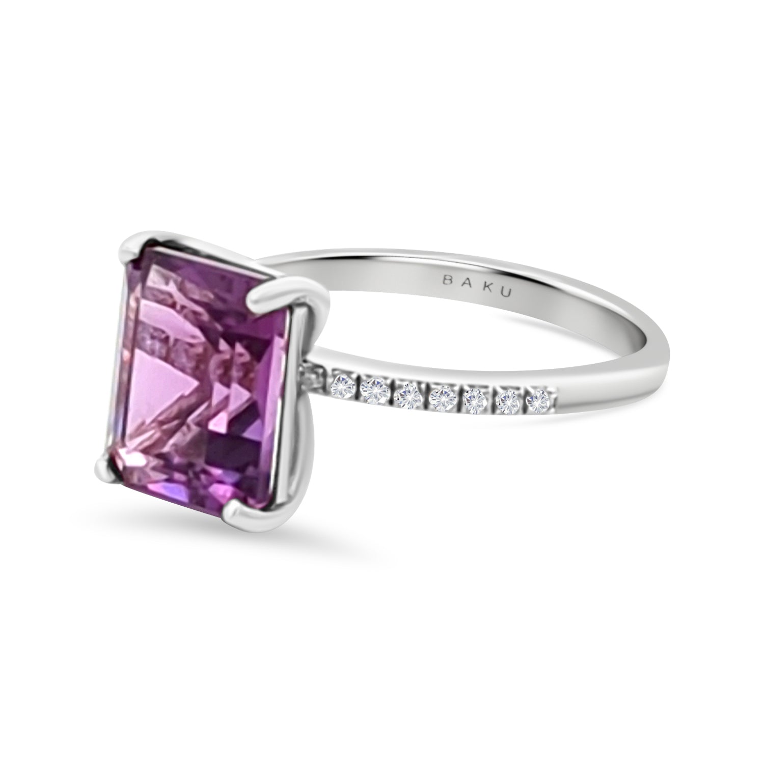 Amethyst Diamond Rectangle Ring